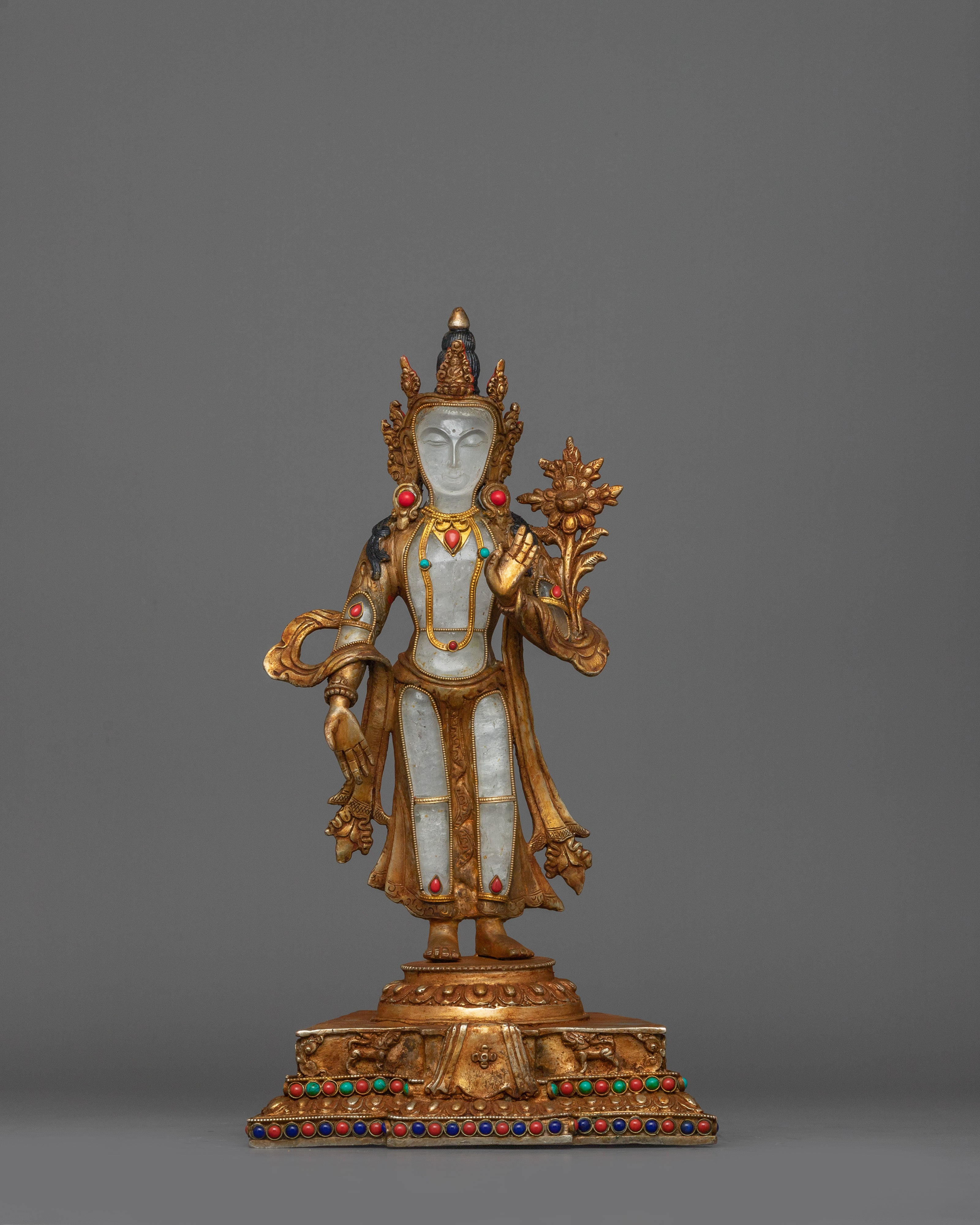 Sacred Avalokiteshvara Sculpture | Radiant Gemstone Buddhist Artwork