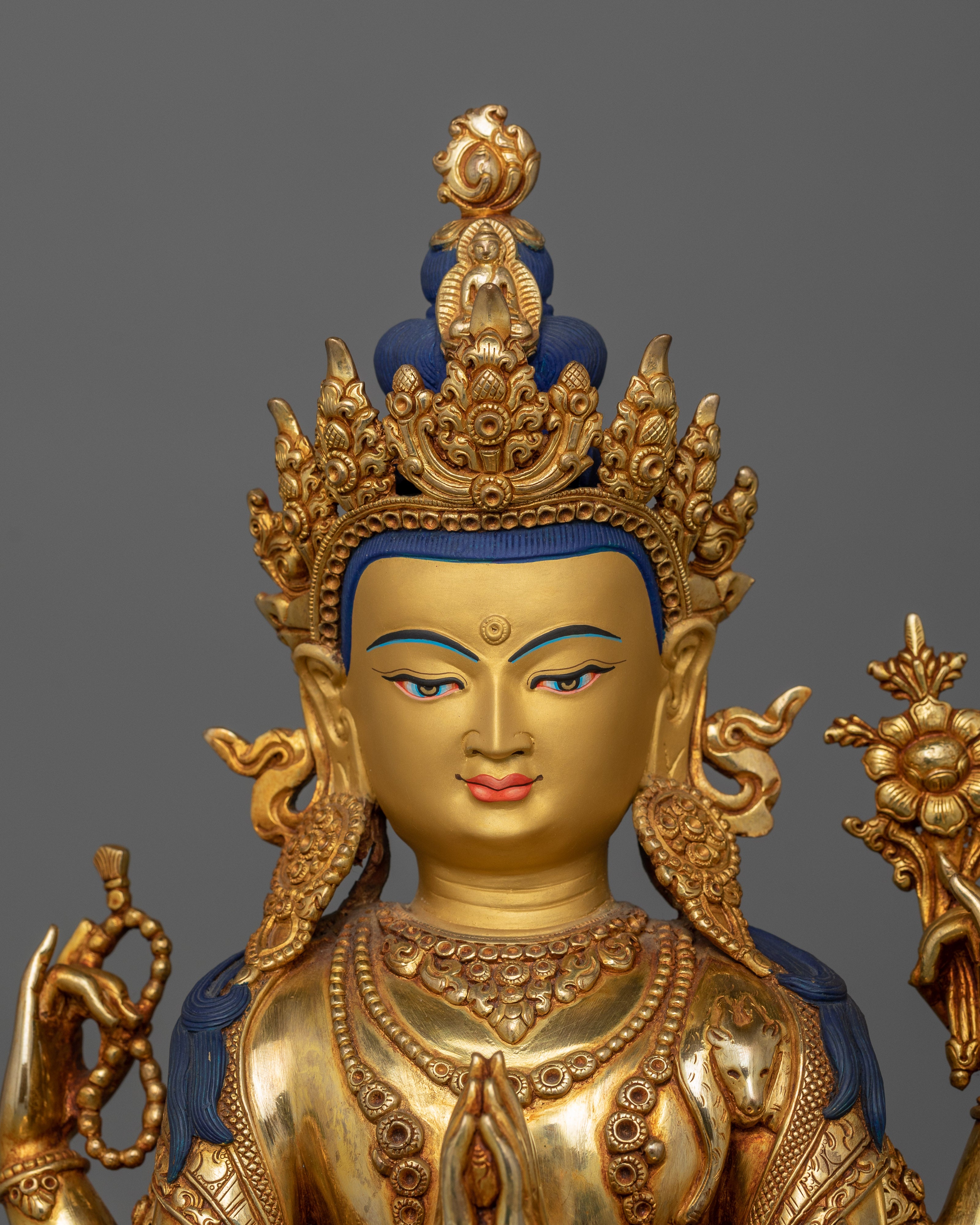 Four Armed Chenrezig Bodhisattva Figurine | Buddhist Compassionate Deity Chenrezig