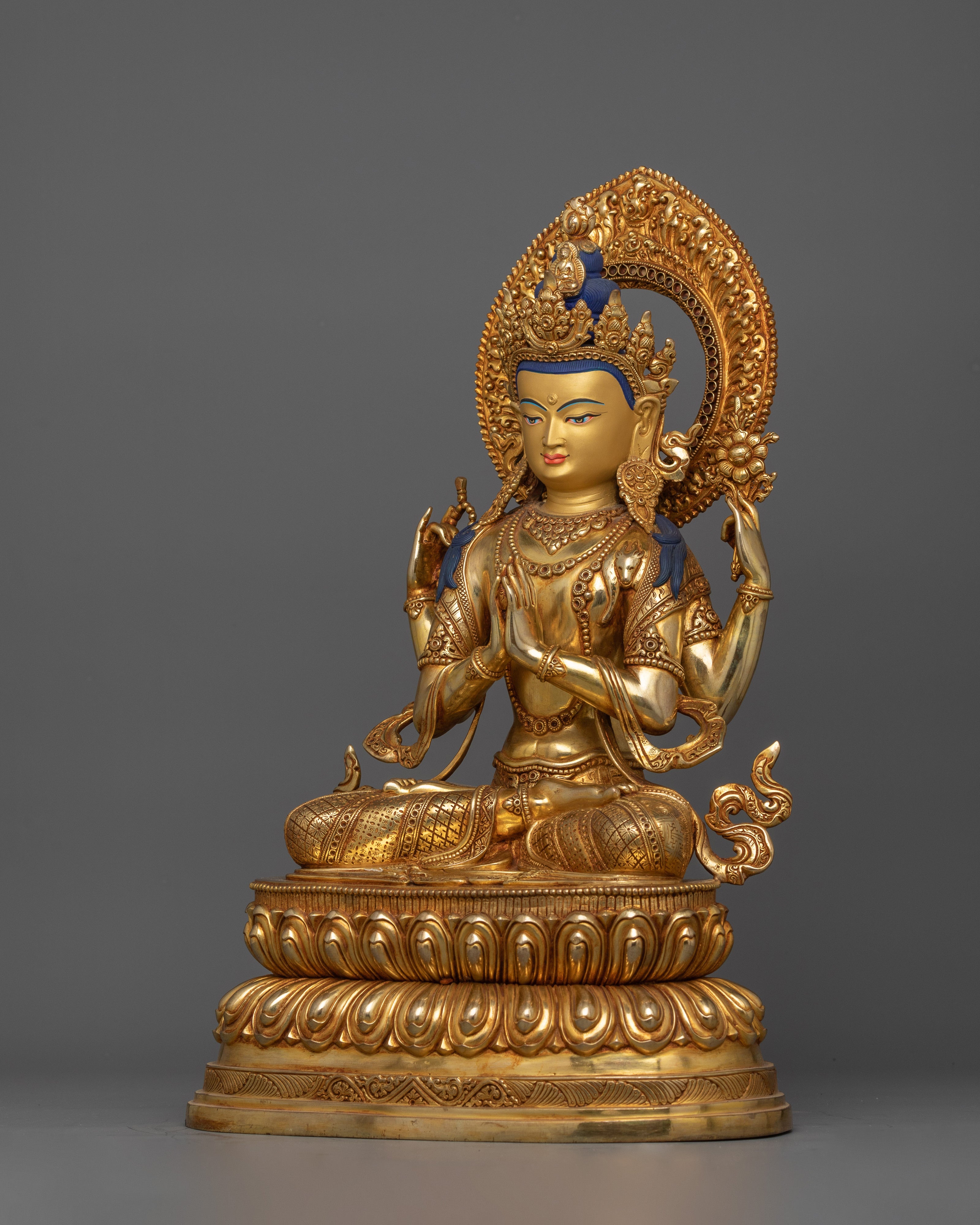 Four Armed Chenrezig Bodhisattva Figurine | Buddhist Compassionate Deity Chenrezig