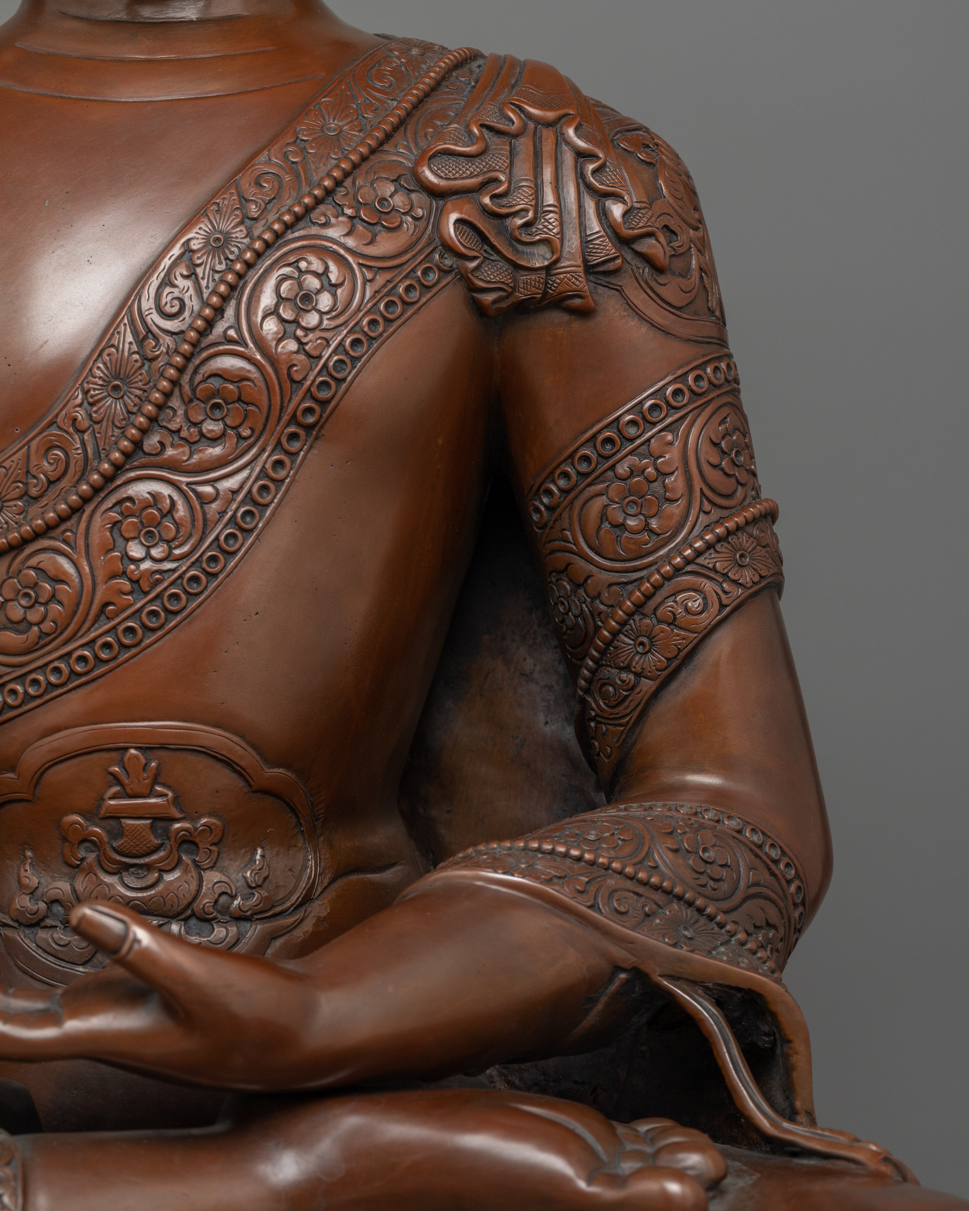 Enlightened Teacher Buddha Shakyamuni Statue | Oxidized Copper Buddha Sculpture