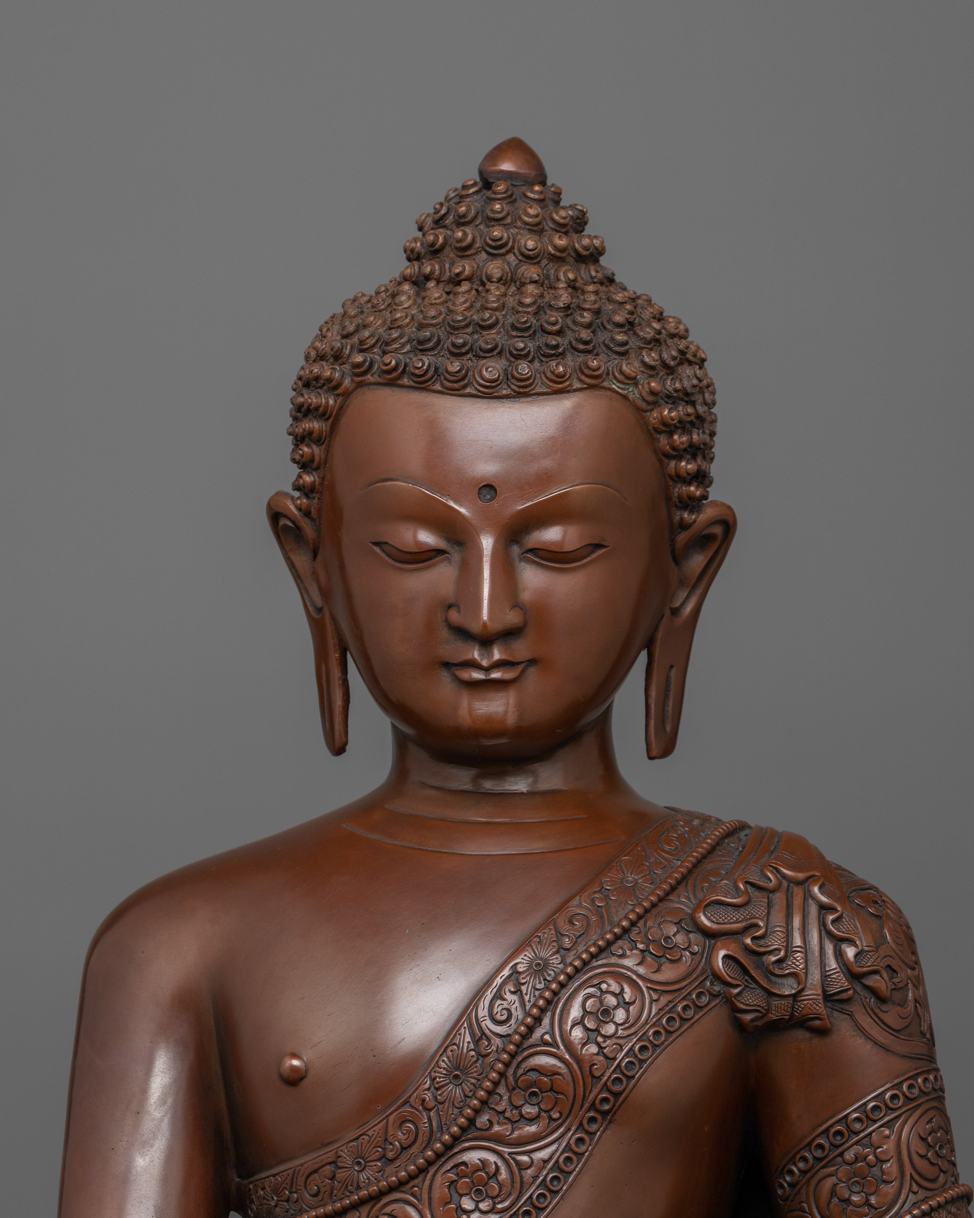 Enlightened Teacher Buddha Shakyamuni Statue | Oxidized Copper Buddha Sculpture
