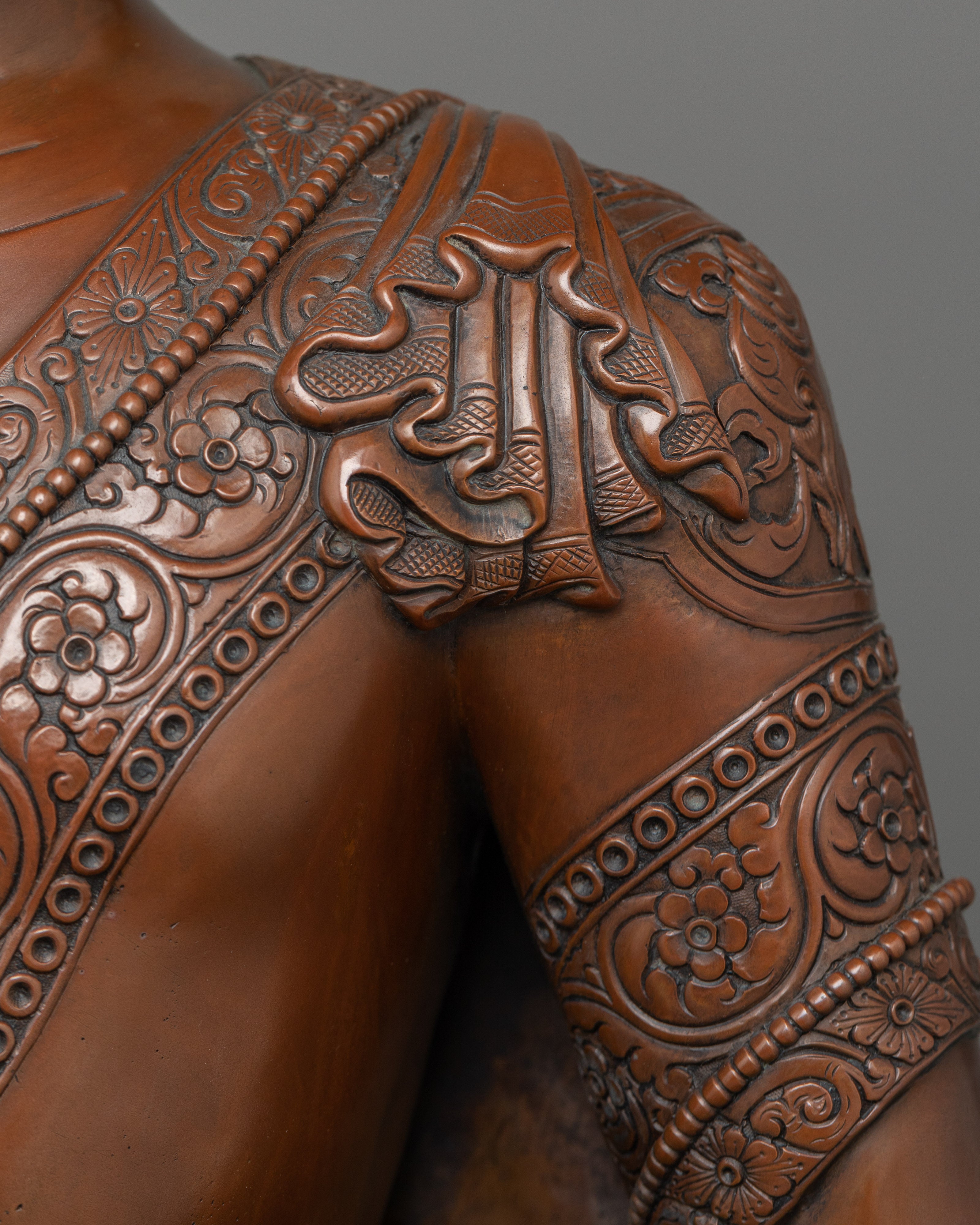 Enlightened Teacher Buddha Shakyamuni Statue | Oxidized Copper Buddha Sculpture