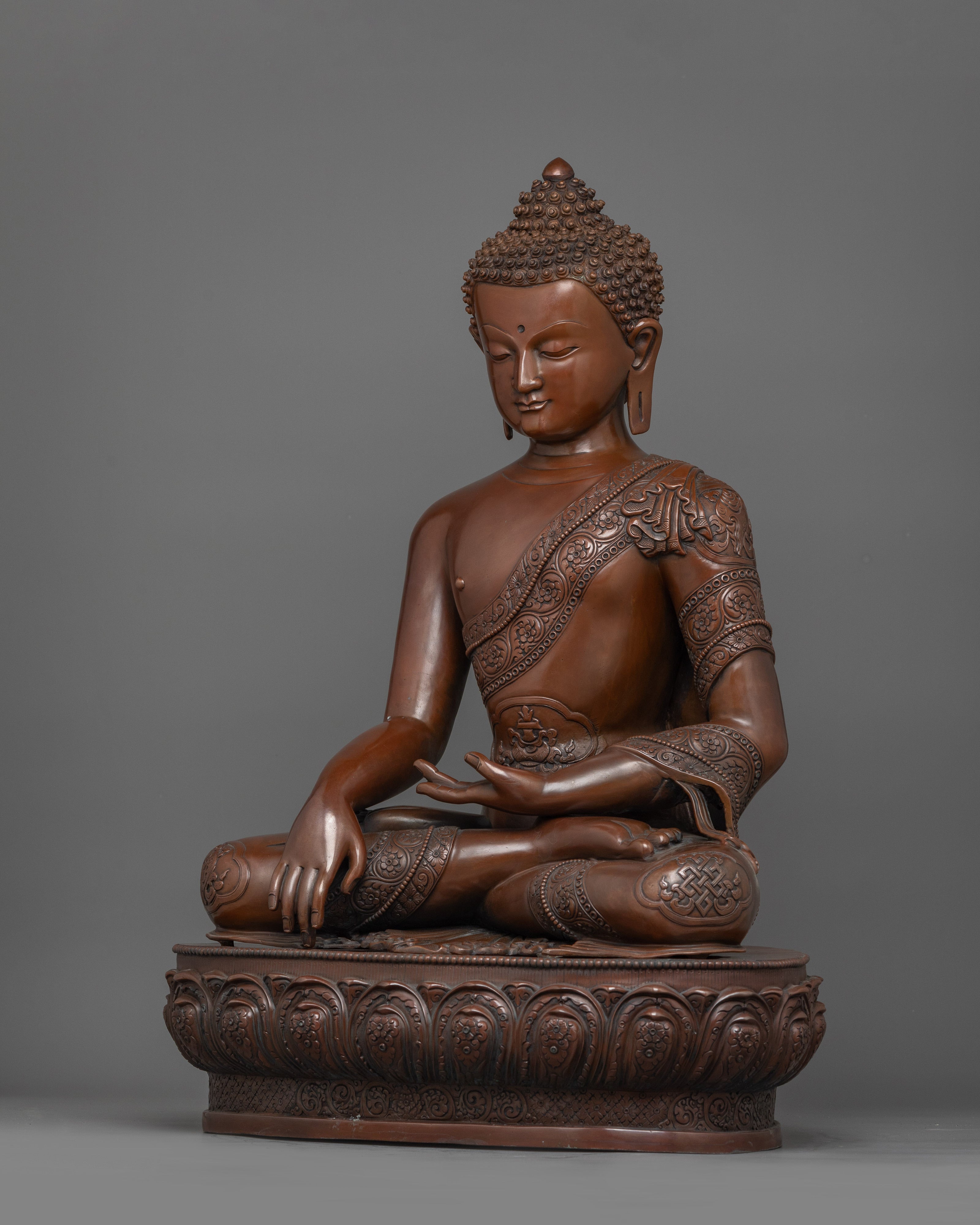 Enlightened Teacher Buddha Shakyamuni Statue | Oxidized Copper Buddha Sculpture