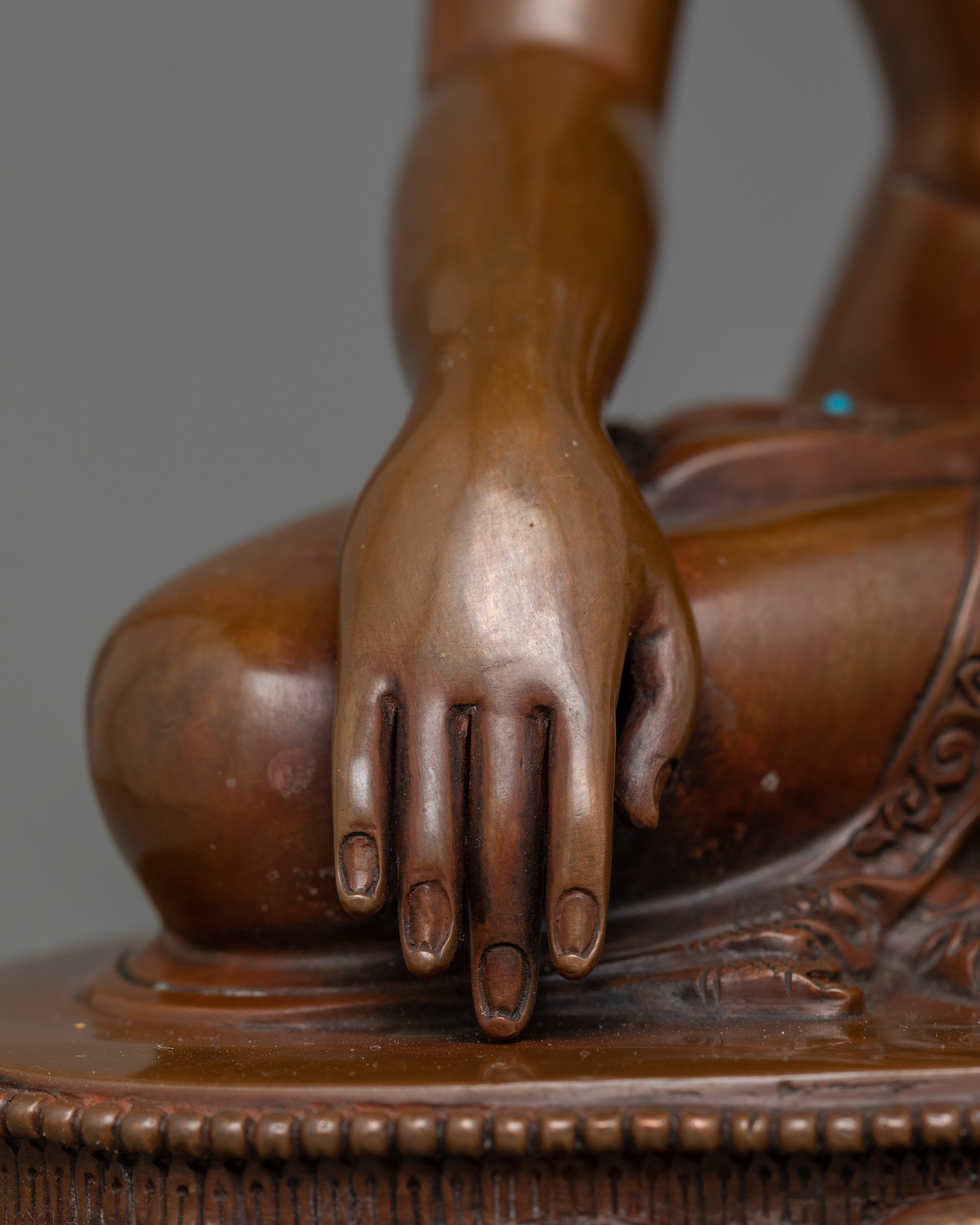 Enlightened Teacher Siddhartha Gautama Sculpture | Oxidized Copper with Silver-Plated Dhupur