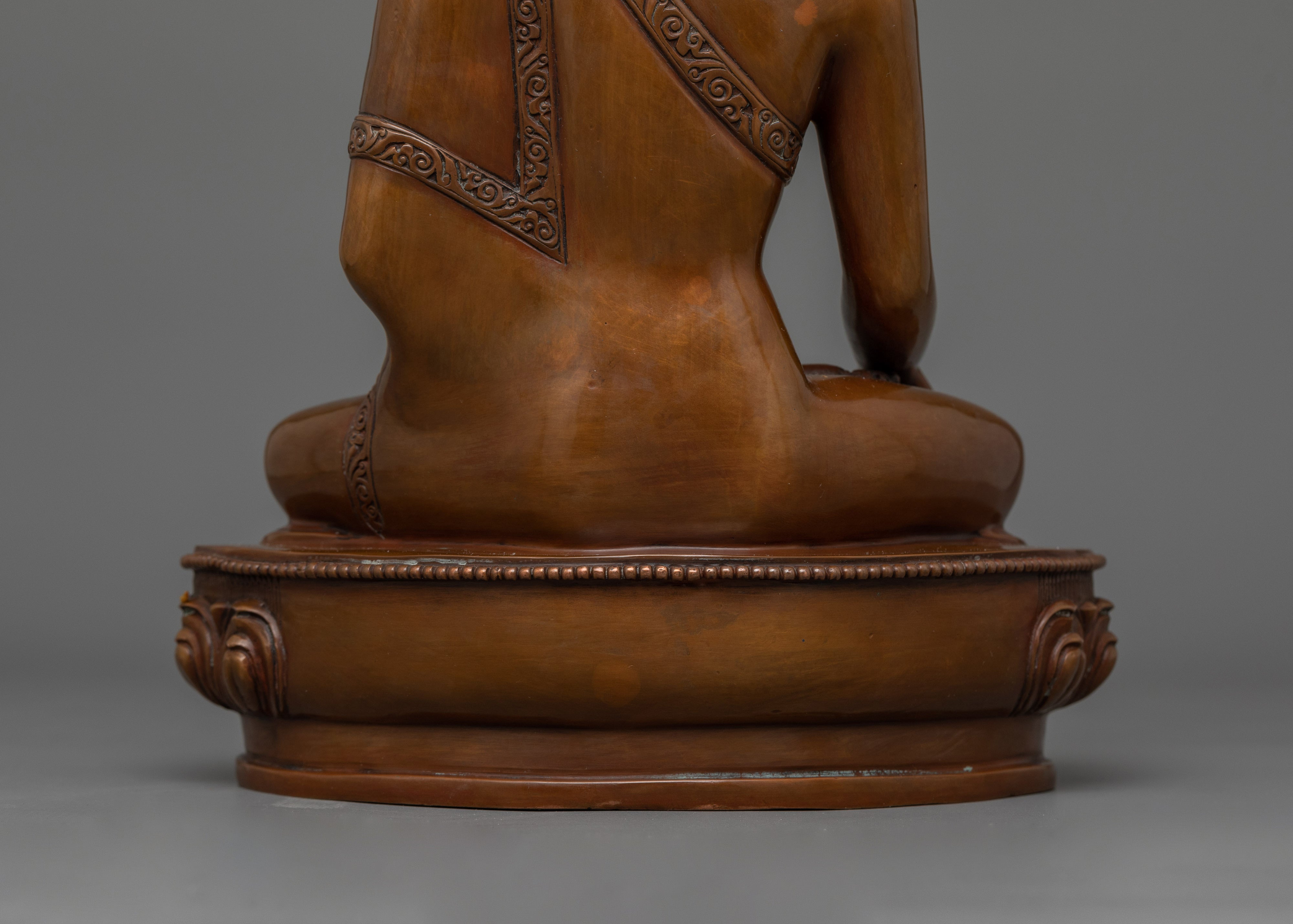 Enlightened Teacher Siddhartha Gautama Sculpture | Oxidized Copper with Silver-Plated Dhupur