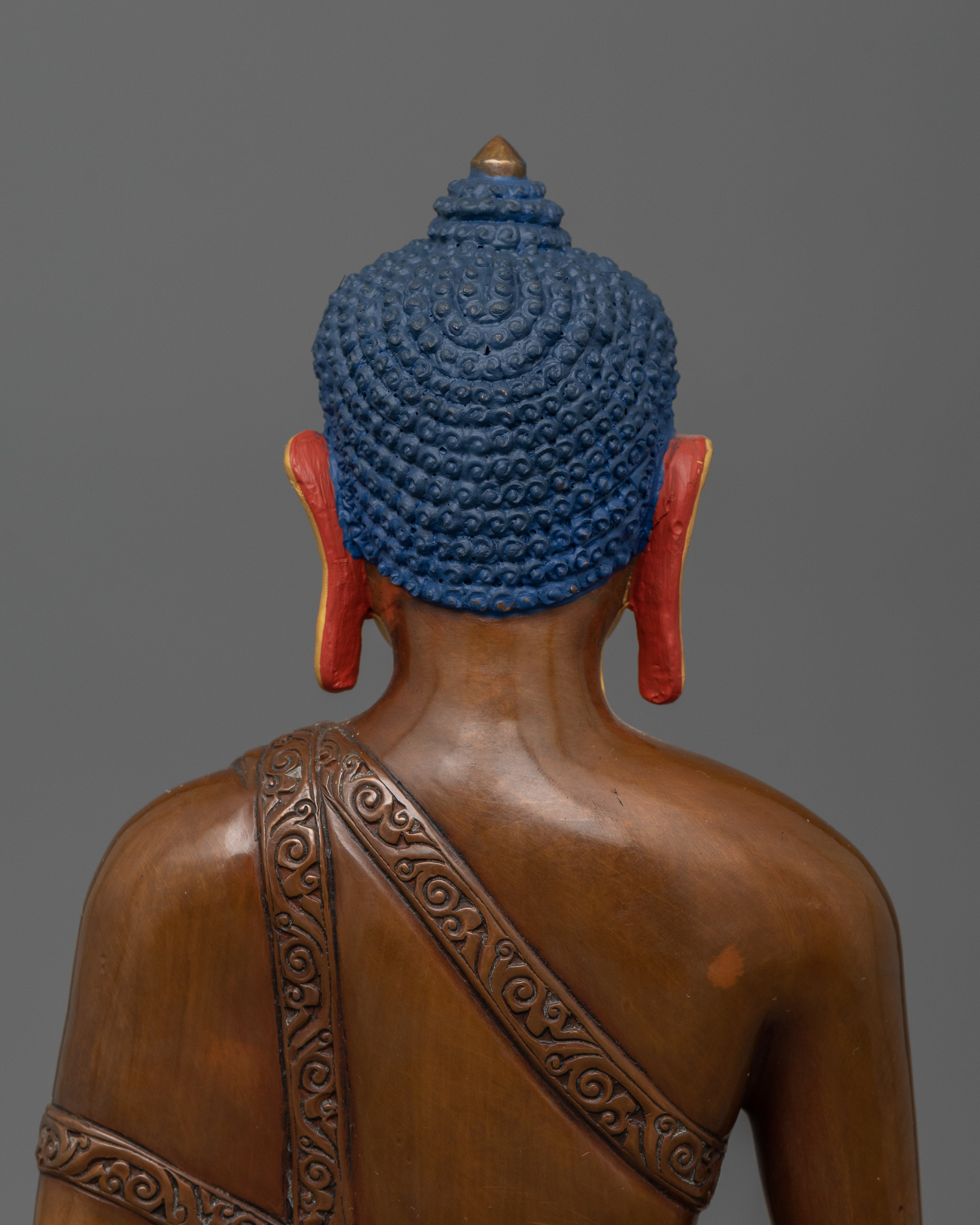 Enlightened Teacher Siddhartha Gautama Sculpture | Oxidized Copper with Silver-Plated Dhupur