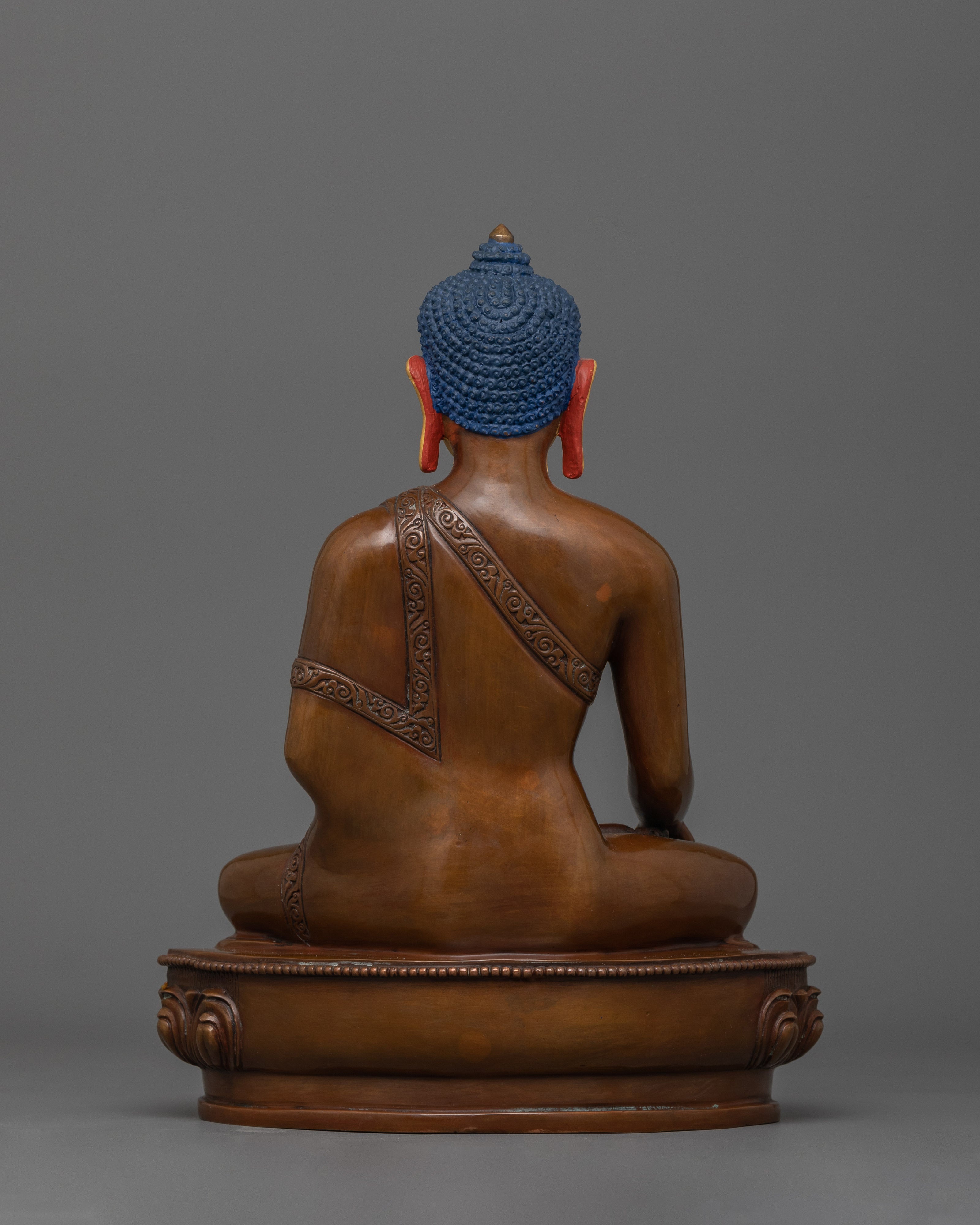 Enlightened Teacher Siddhartha Gautama Sculpture | Oxidized Copper with Silver-Plated Dhupur