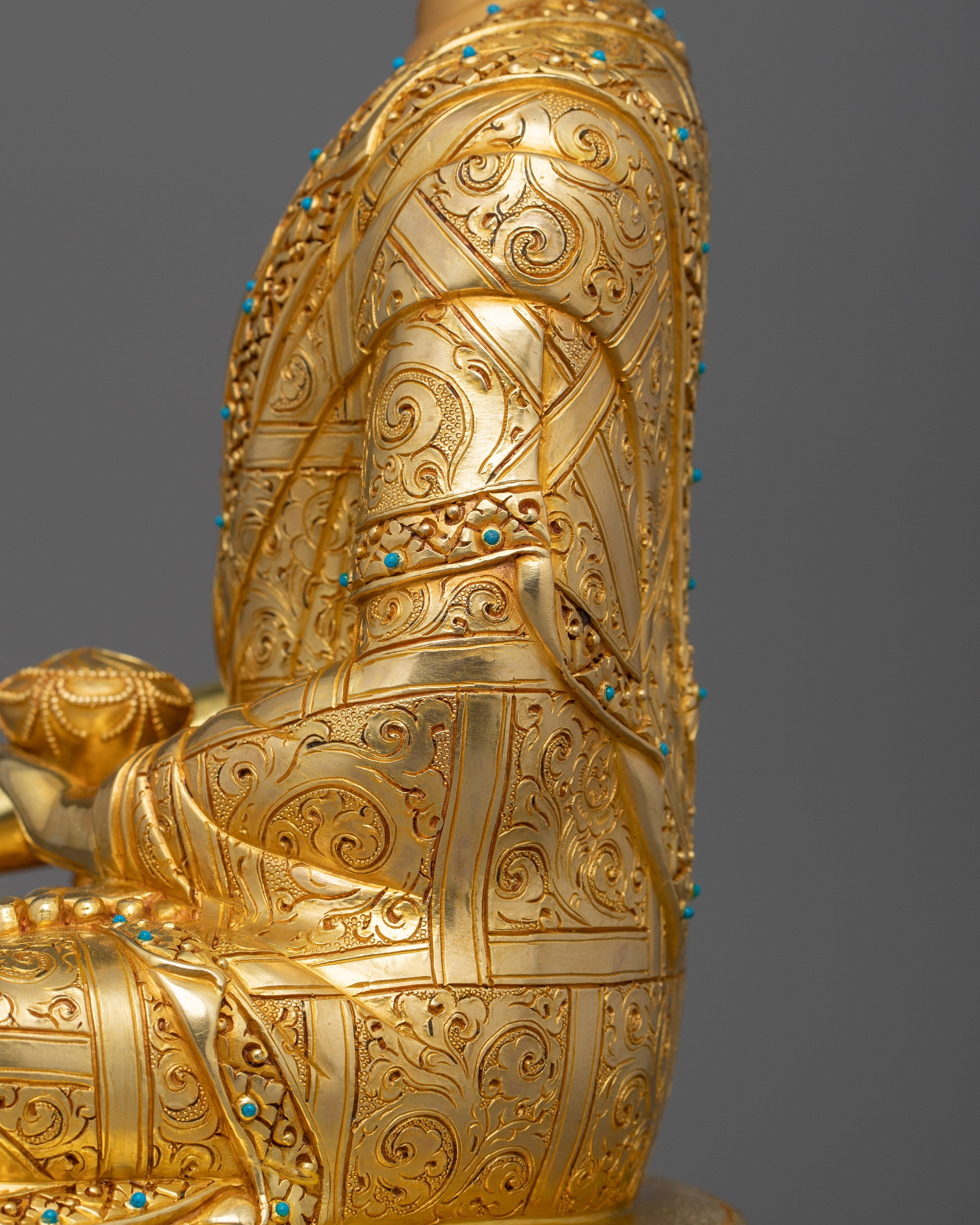 Hand Carved Buddhist Shakyamuni Buddha Figurine | 24K Gold Gilded Statue