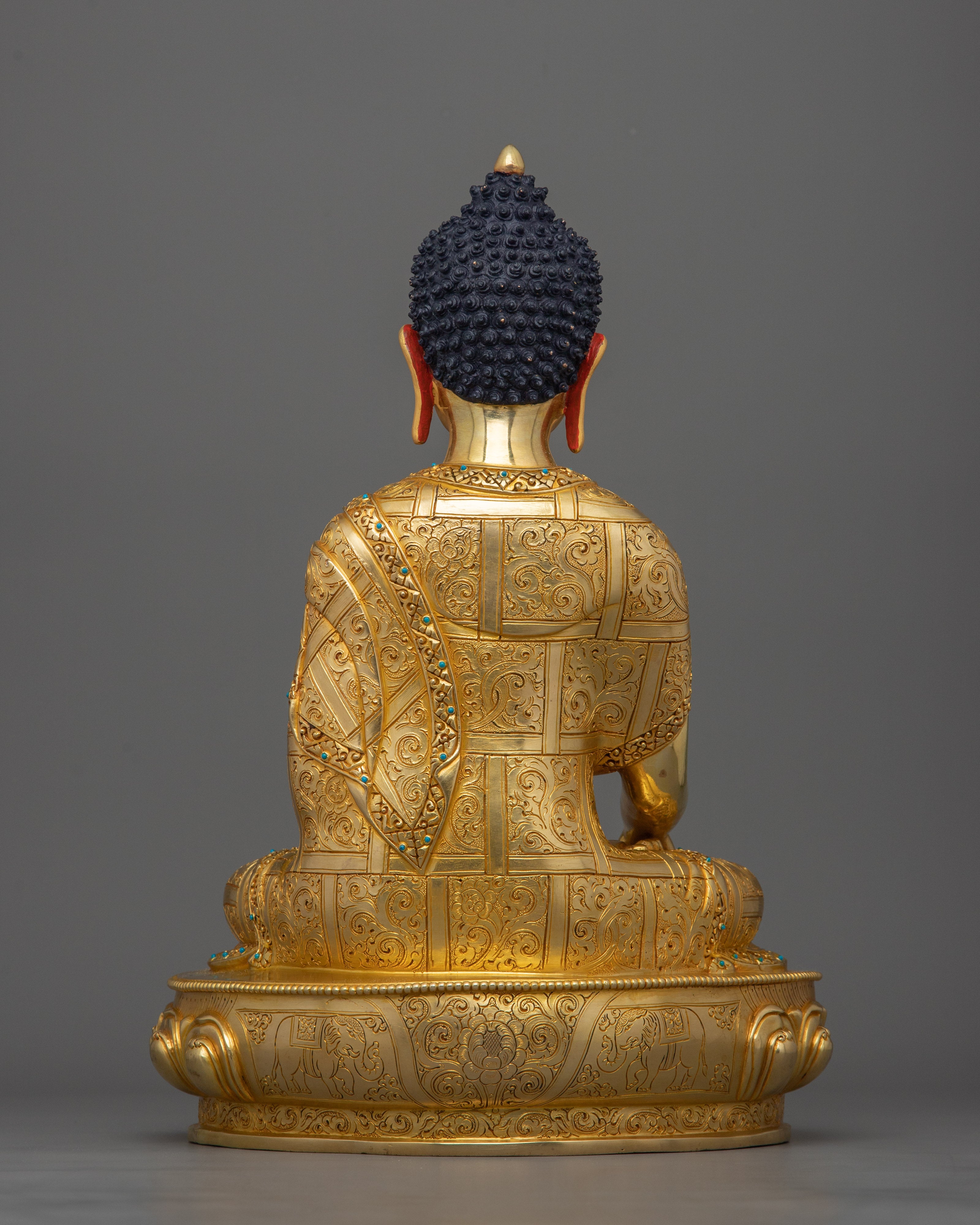 Hand Carved Buddhist Shakyamuni Buddha Figurine | 24K Gold Gilded Statue