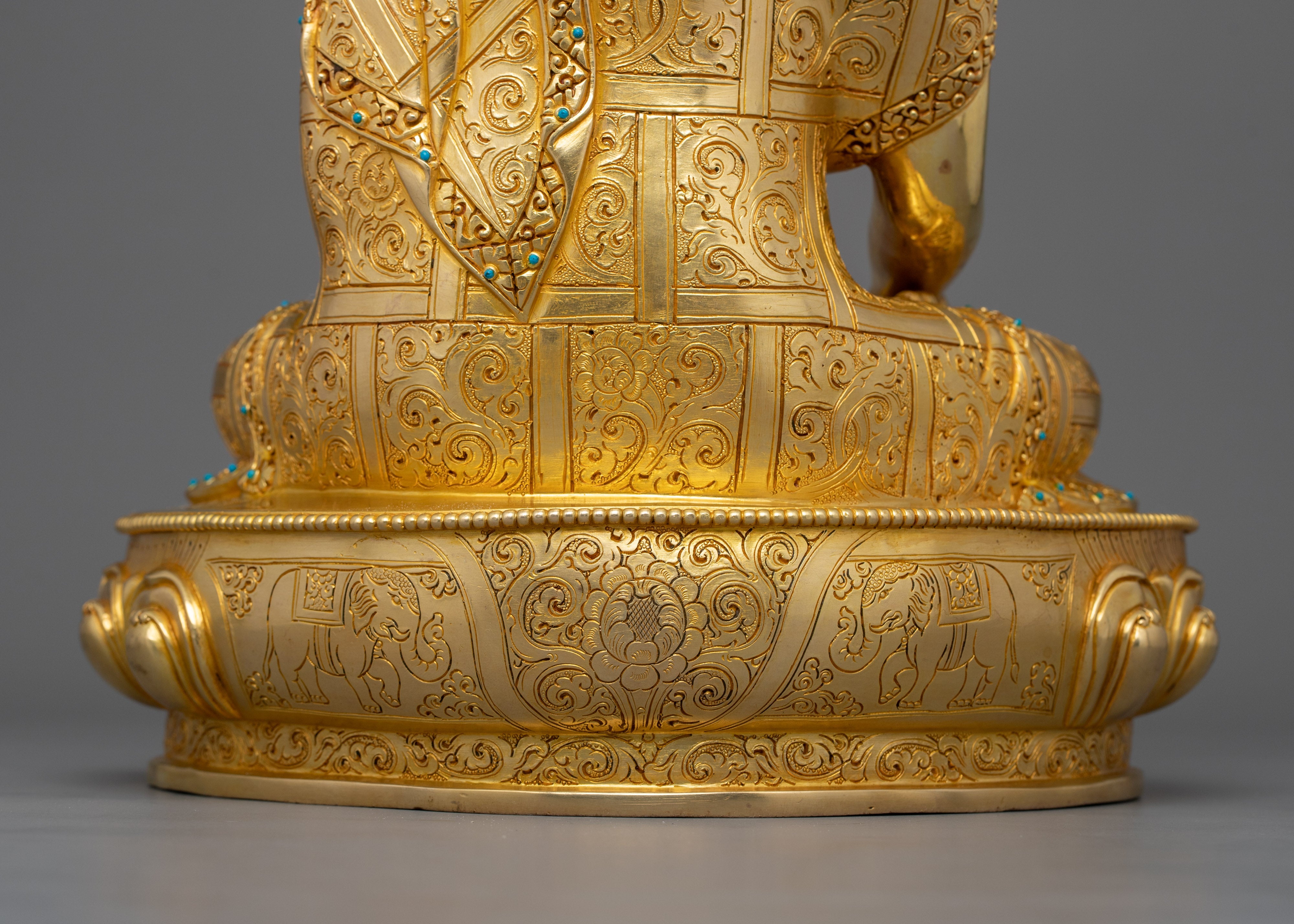 Hand Carved Buddhist Shakyamuni Buddha Figurine | 24K Gold Gilded Statue