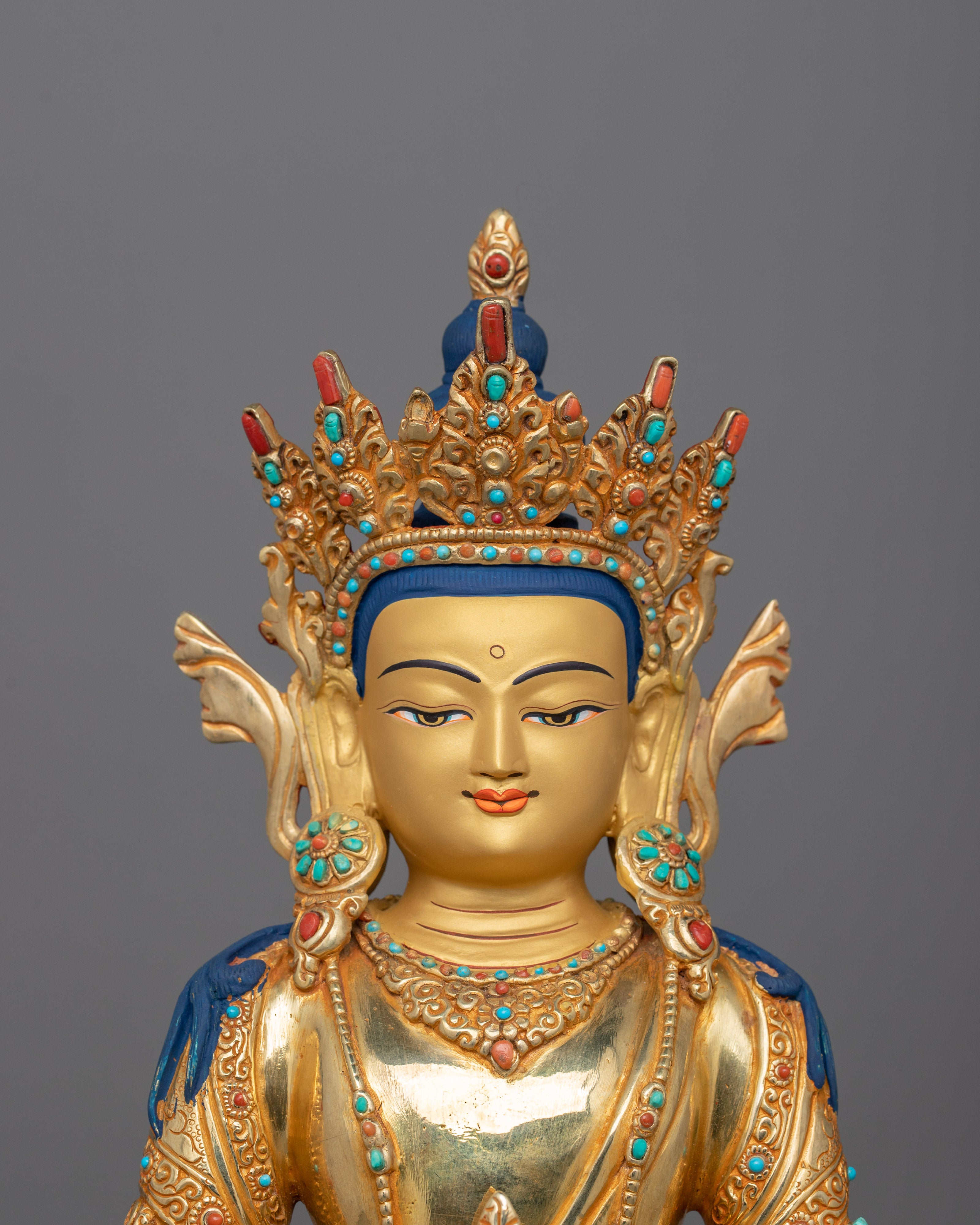 Meditation Deity Amitayus Figurine | Gold Gilded Traditional Himalayan Art