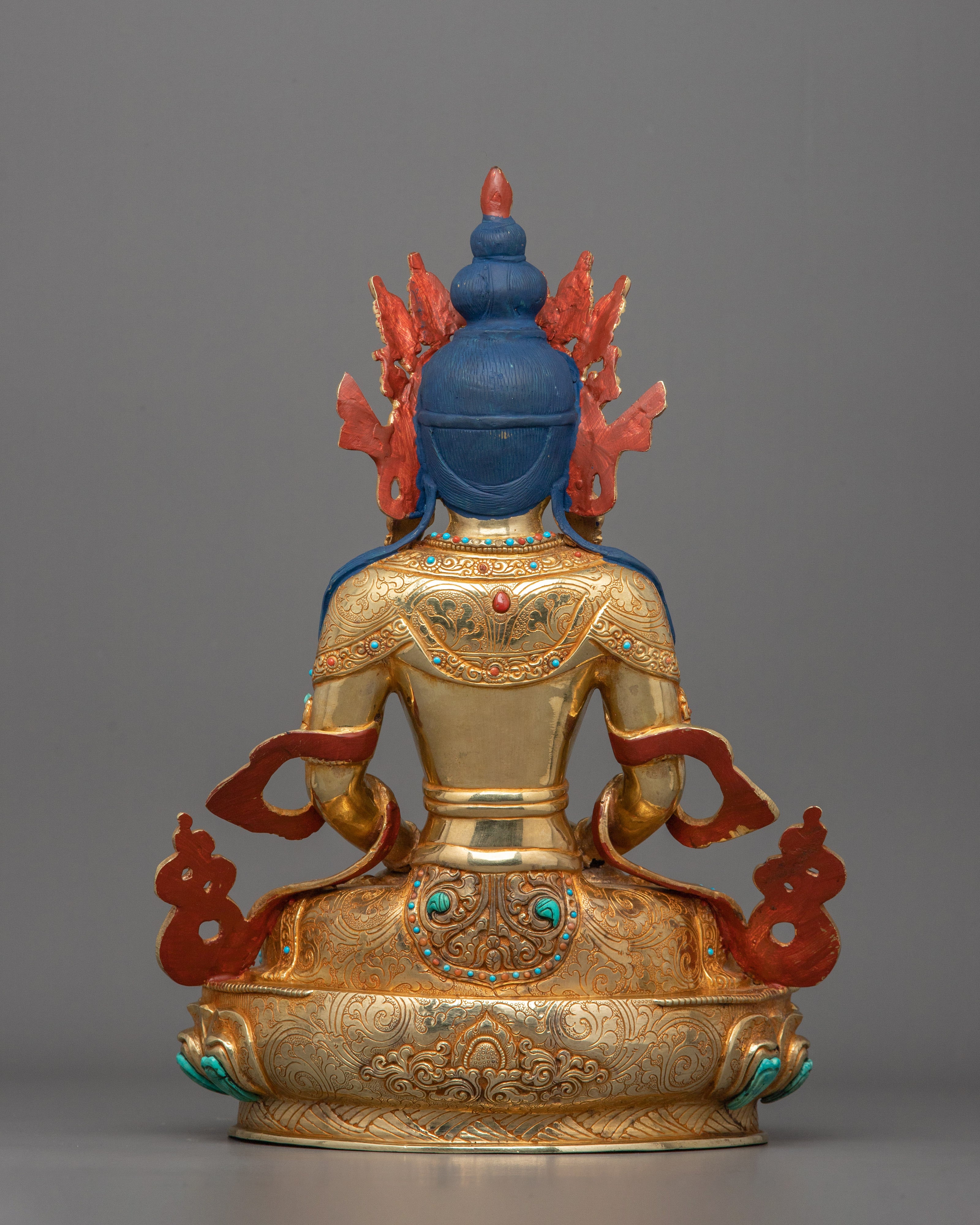 Meditation Deity Amitayus Figurine | Gold Gilded Traditional Himalayan Art