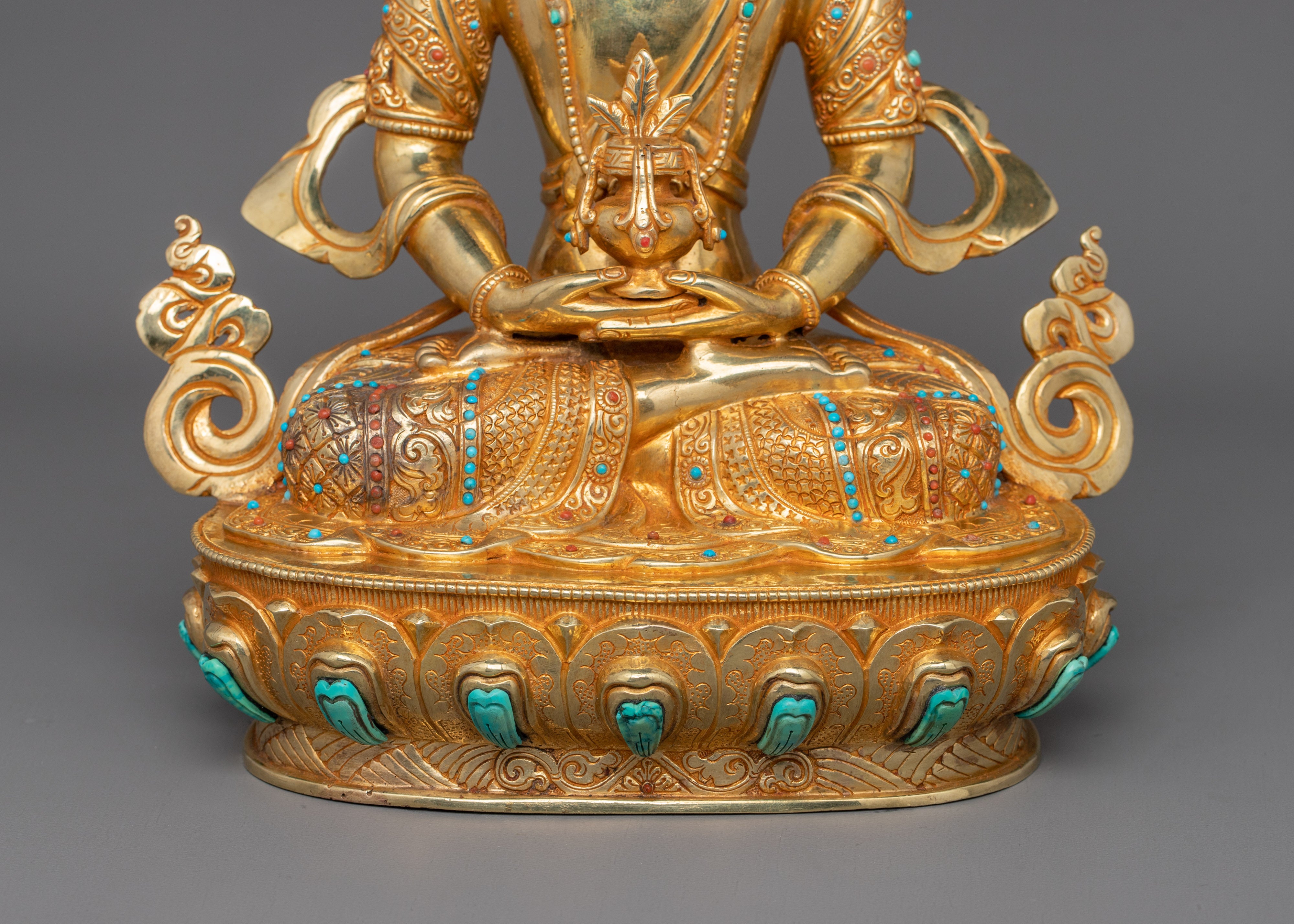 Meditation Deity Amitayus Figurine | Gold Gilded Traditional Himalayan Art