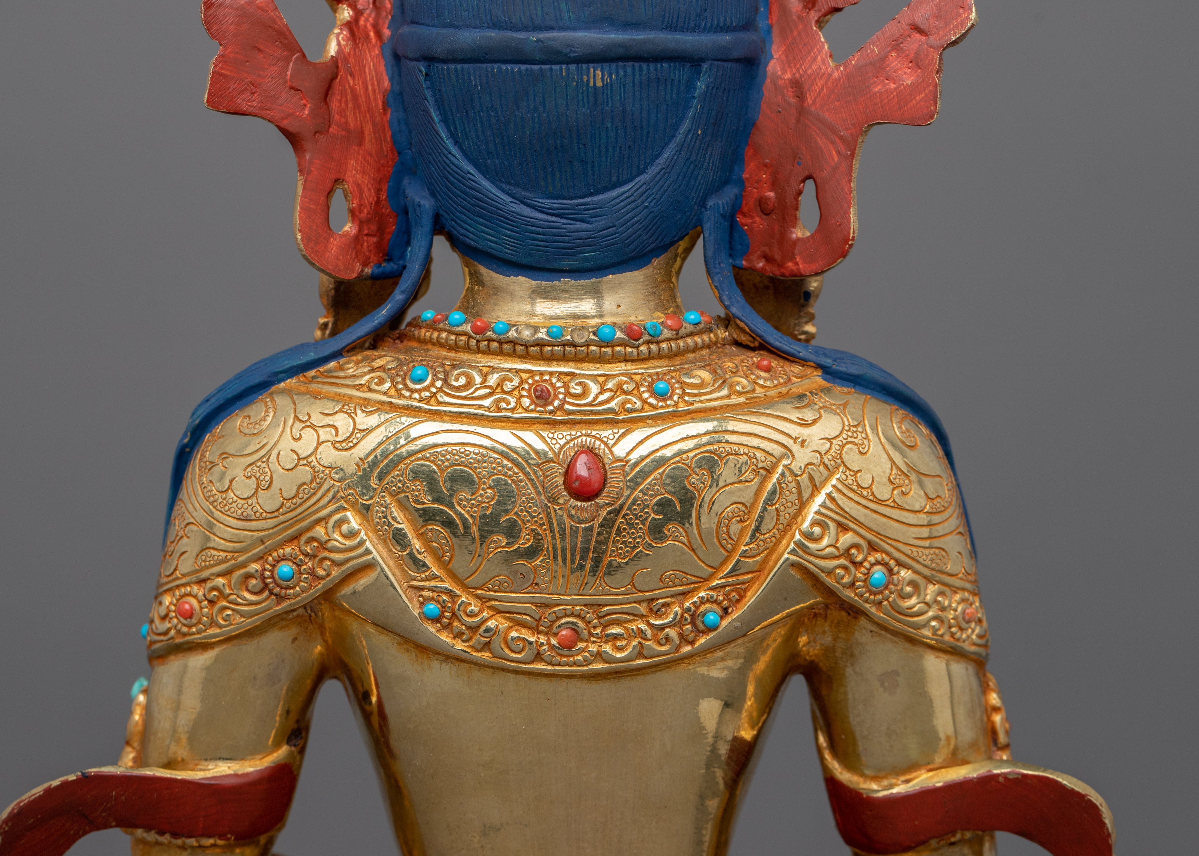 Meditation Deity Amitayus Figurine | Gold Gilded Traditional Himalayan Art