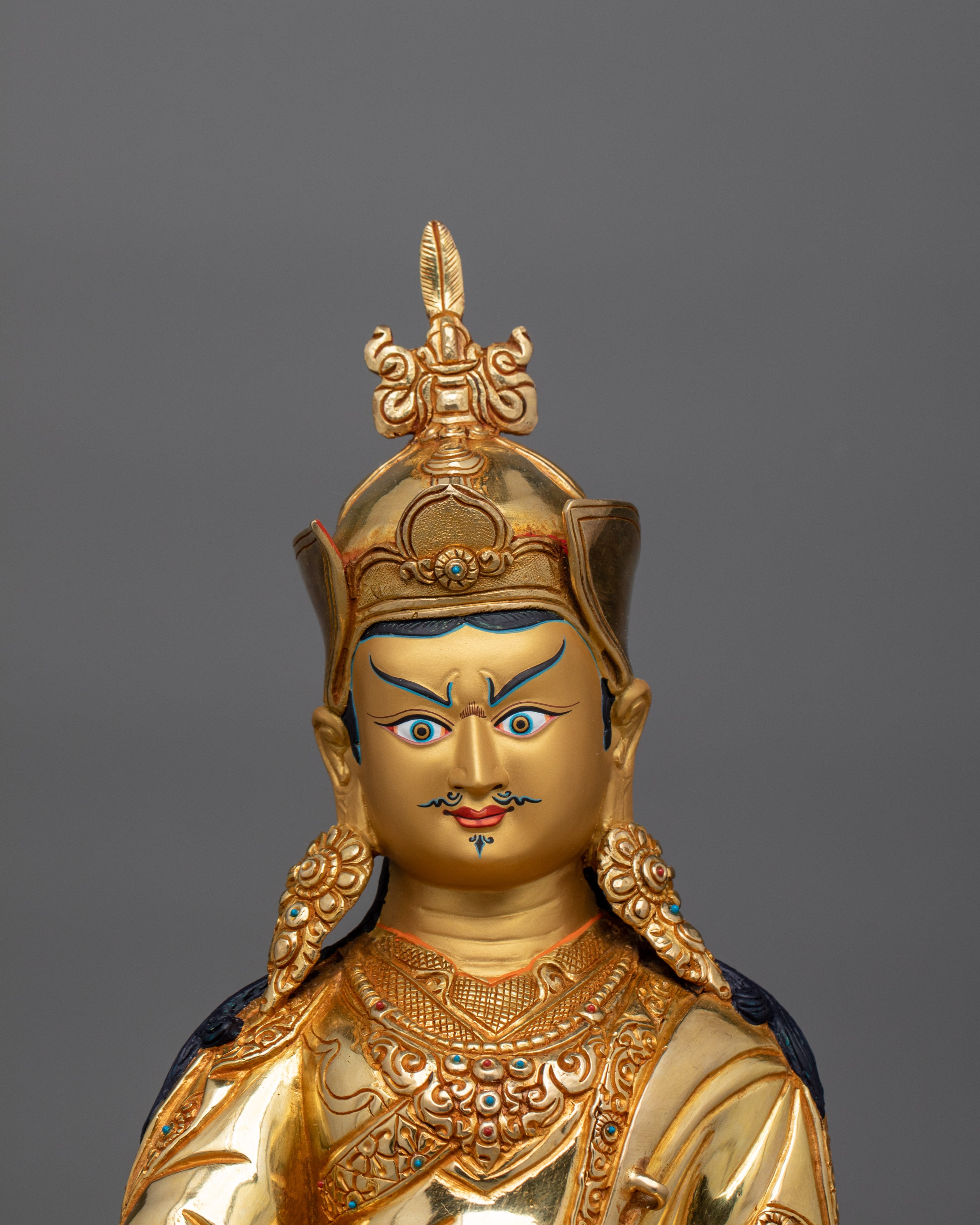 Lotus Born Buddha Guru Rinpoche Statue | 24K Gold Gilded Copper Artwork