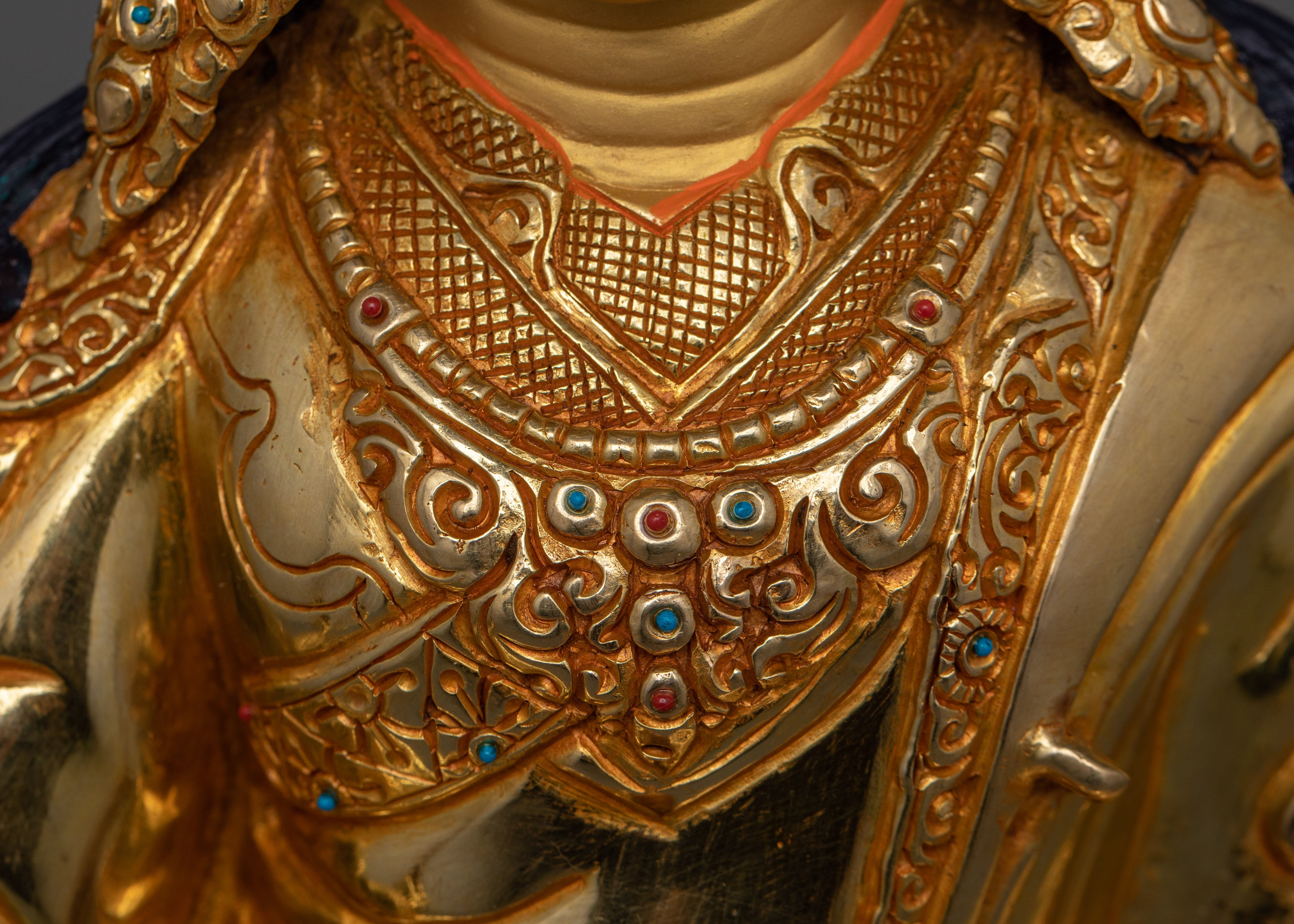 Lotus Born Buddha Guru Rinpoche Statue | 24K Gold Gilded Copper Artwork