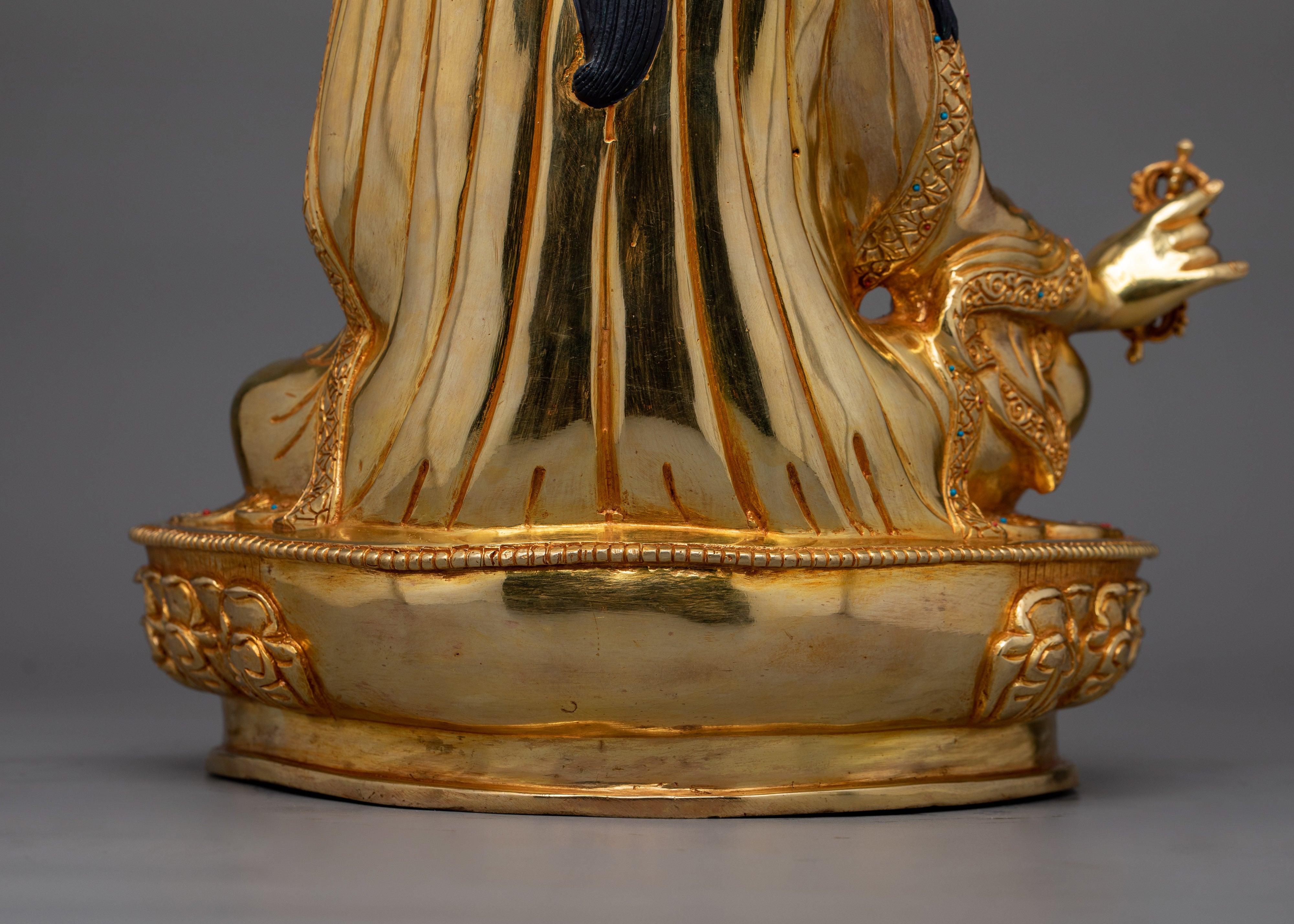 Lotus Born Buddha Guru Rinpoche Statue | 24K Gold Gilded Copper Artwork