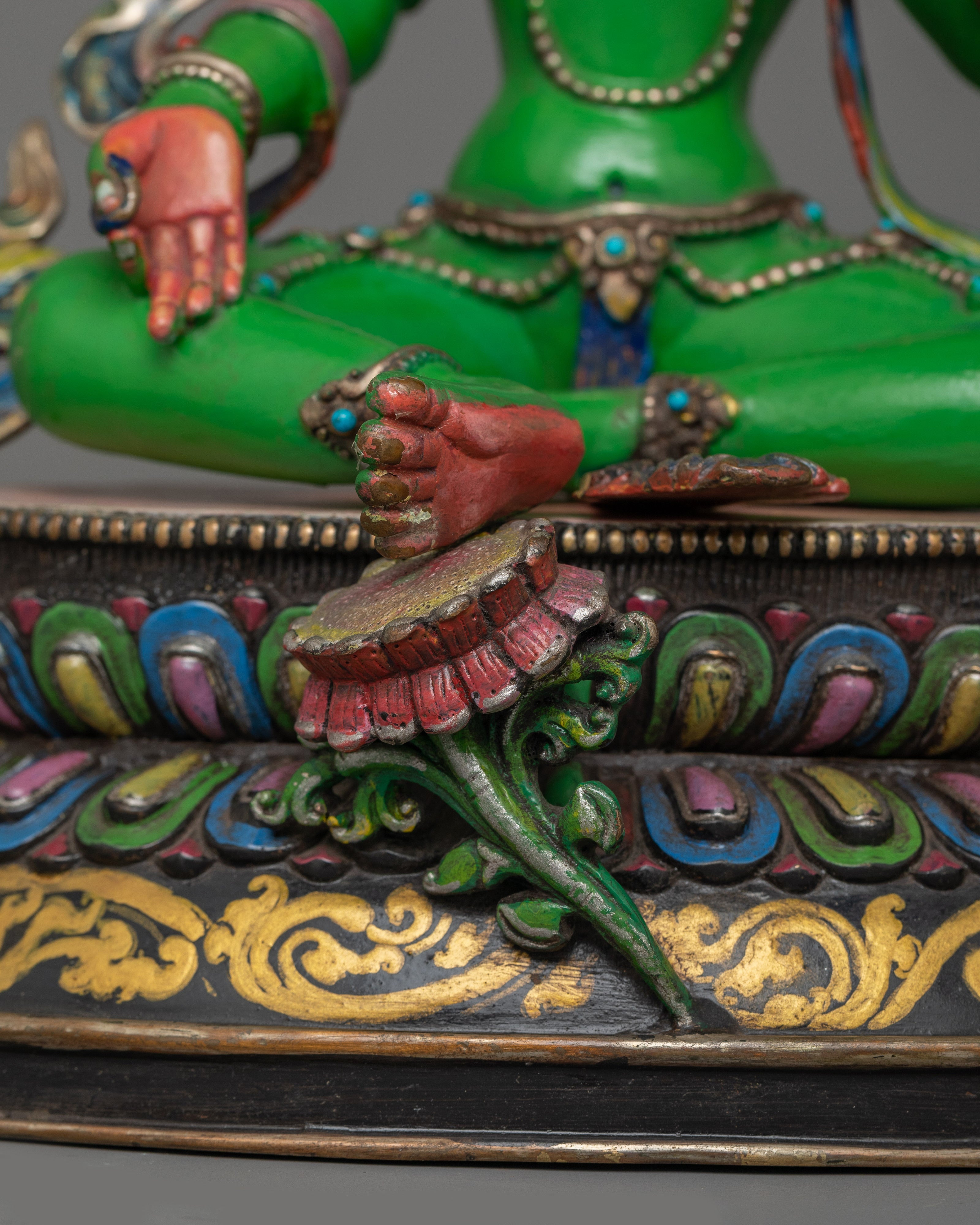 Mother Drolma Green Tara Tibetan Figurine | The Goddess of Compassion and Action