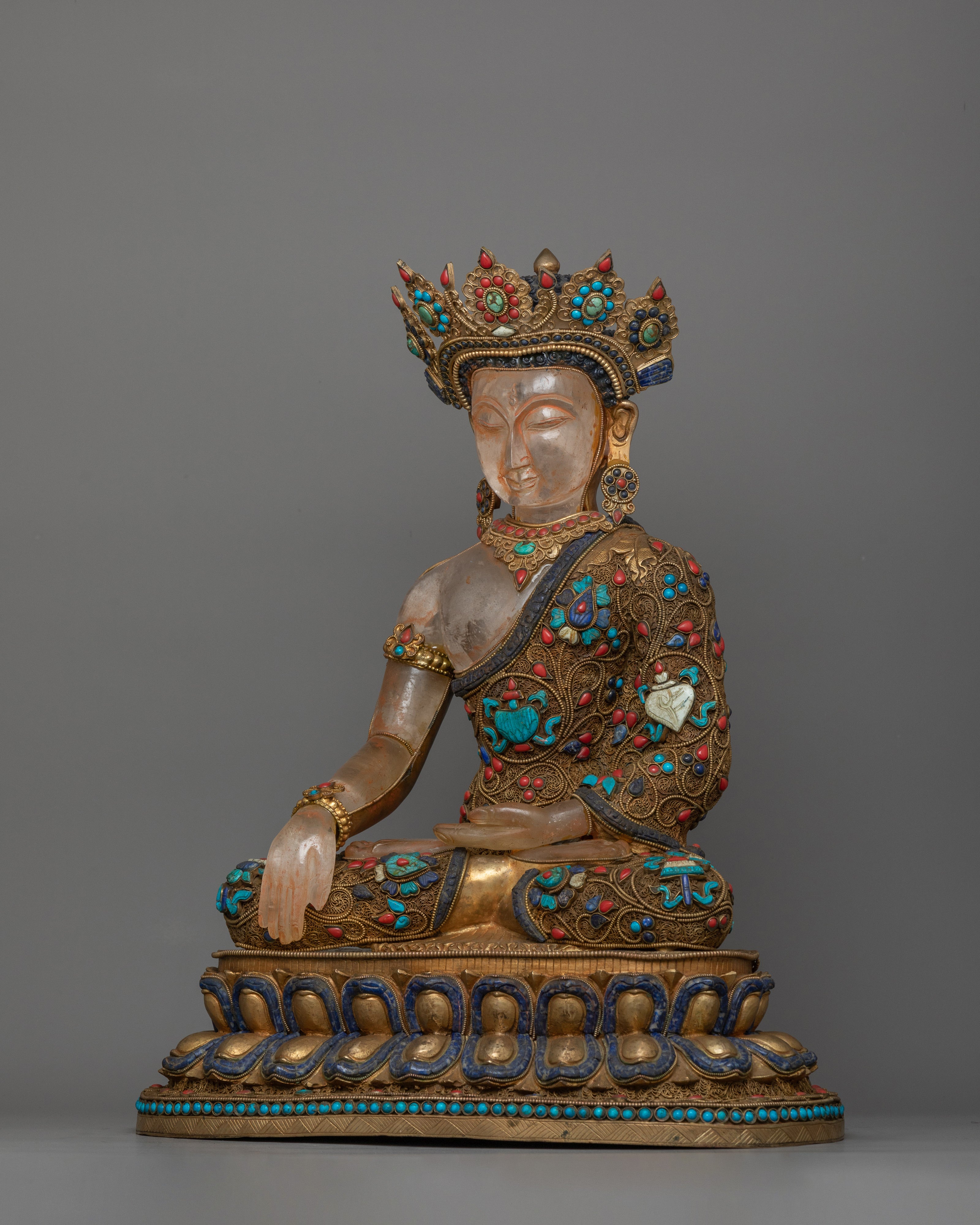 Crowned Enlightened Shakyamuni Buddha Statue | Enlightenment & Meditation Artwork