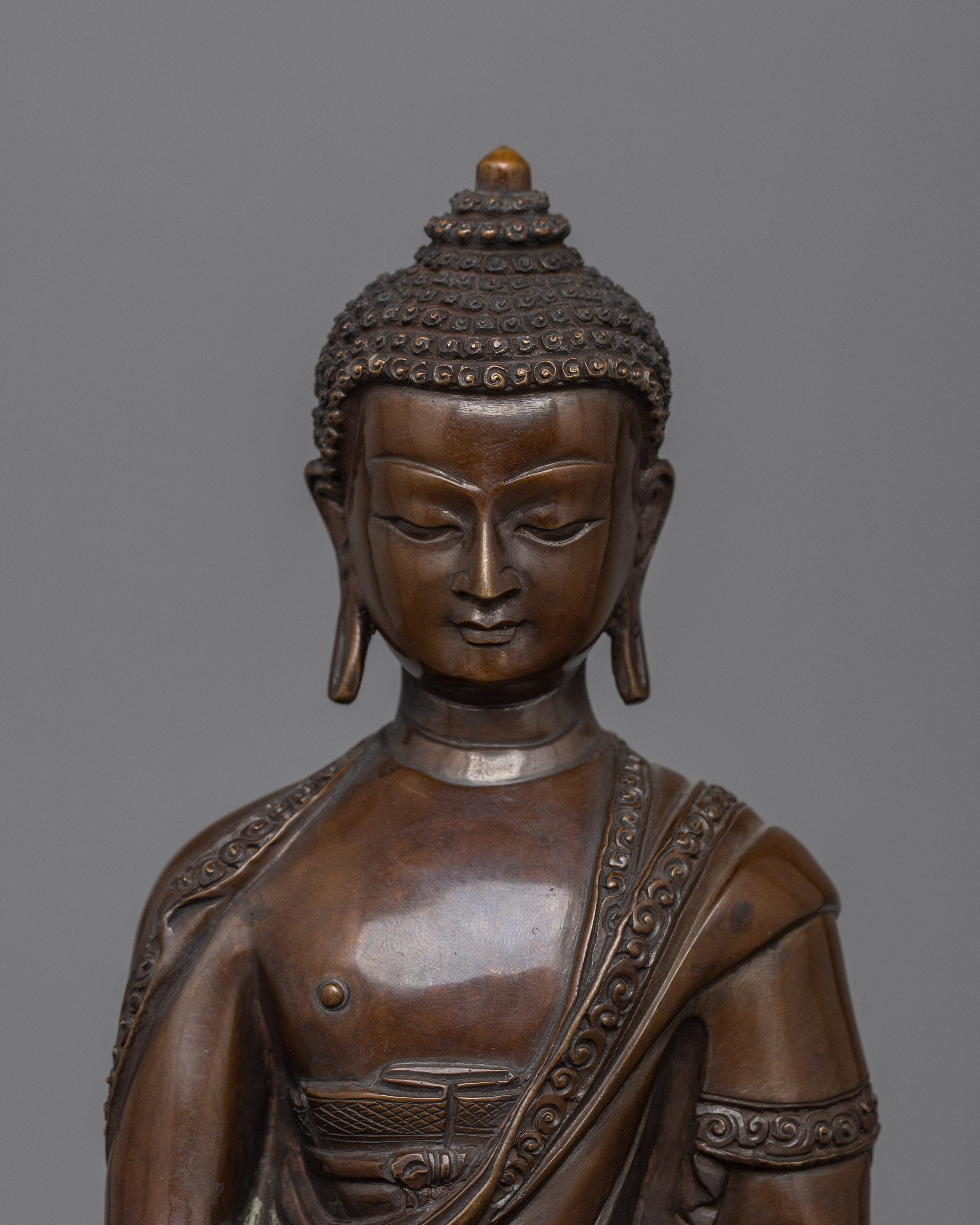 Peaceful Oxidized Shakyamuni Buddha Statue | Ideal for Rituals and Reflection