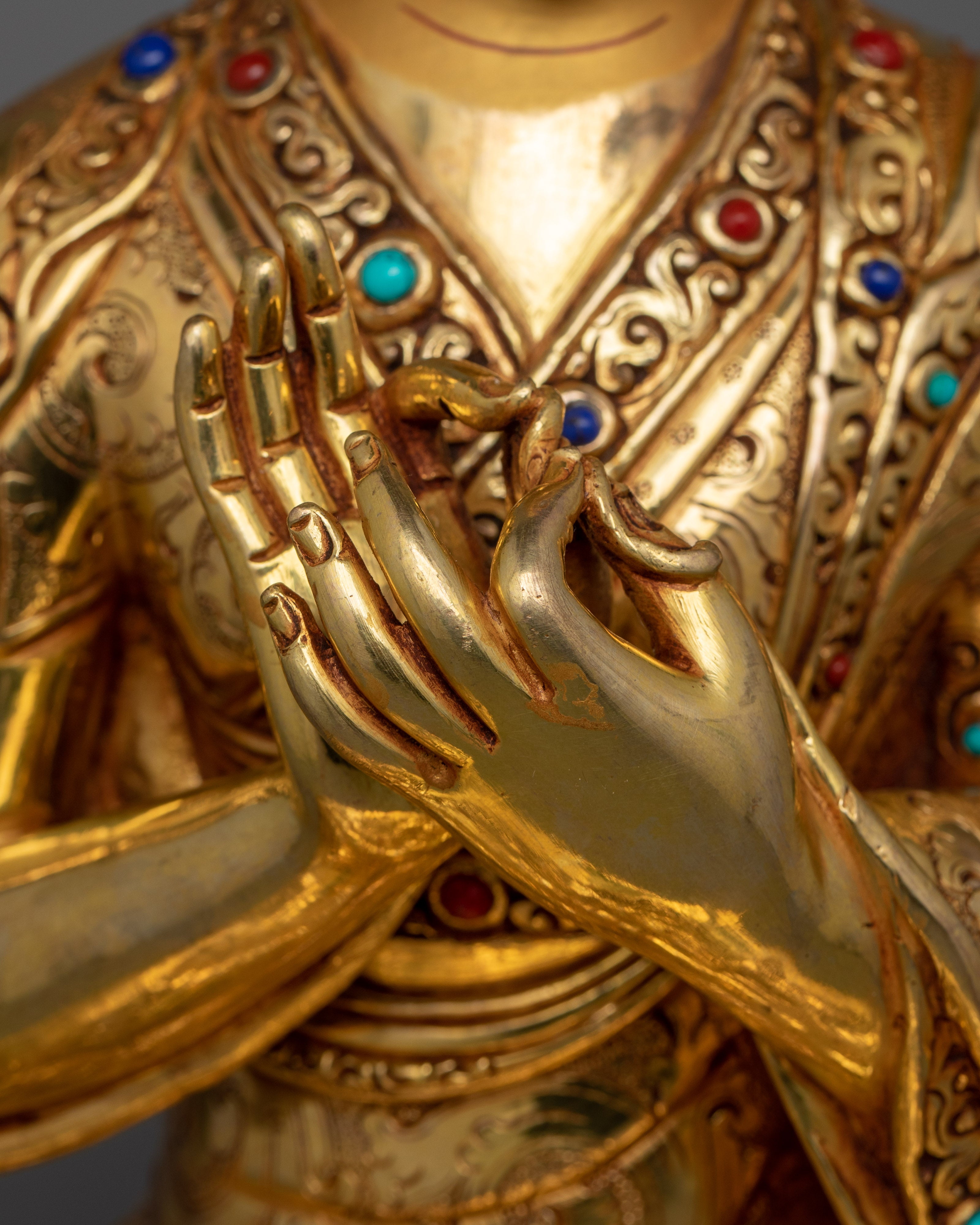 Religious Meditative Tsong Khapa Set Statue | Handcrafted 24K Gold Gilded