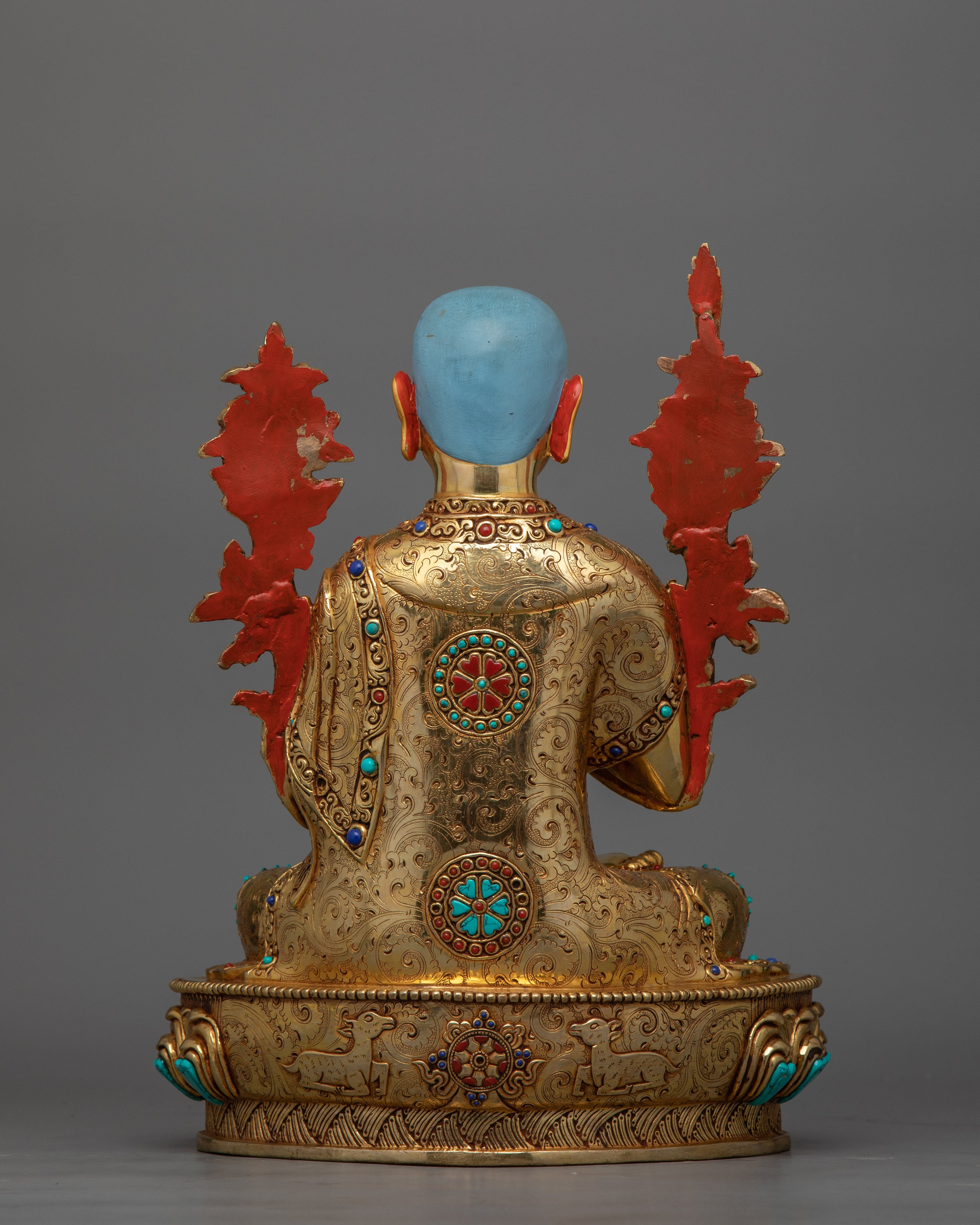 Religious Meditative Tsong Khapa Set Statue | Handcrafted 24K Gold Gilded