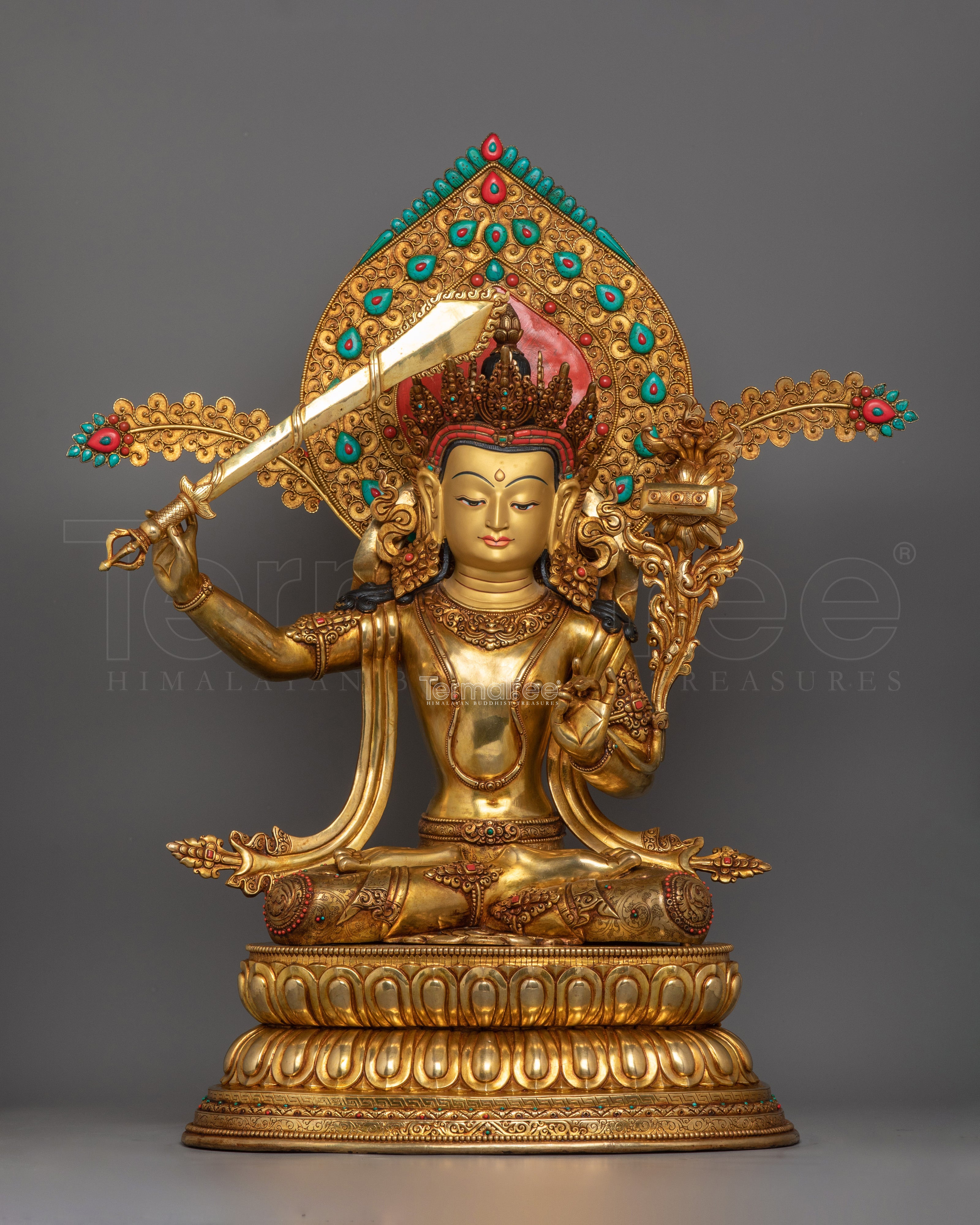 Manjushri on Royal Throne Statue | Bodhisattva Who Represents Supreme Wisdom