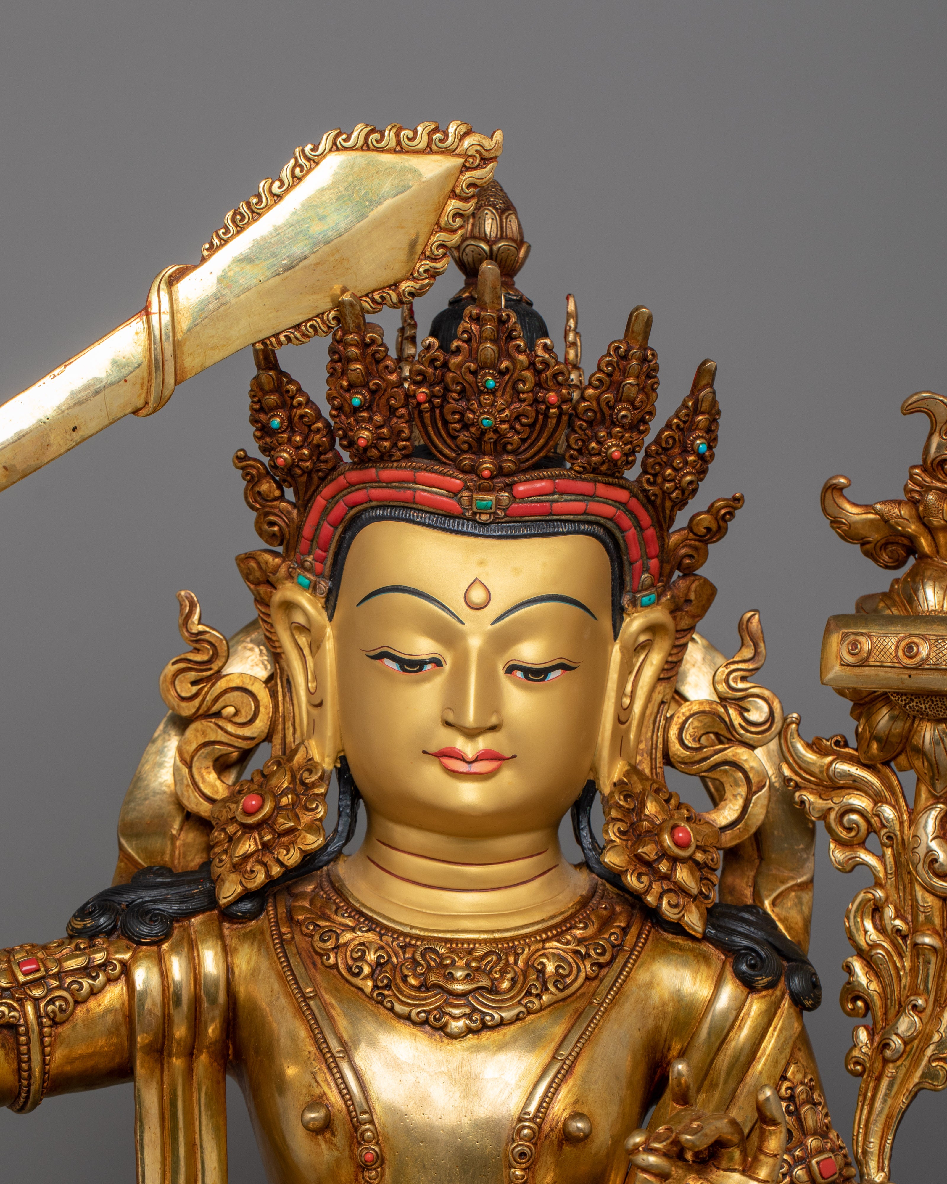 Manjushri on Royal Throne Statue | Bodhisattva Who Represents Supreme Wisdom