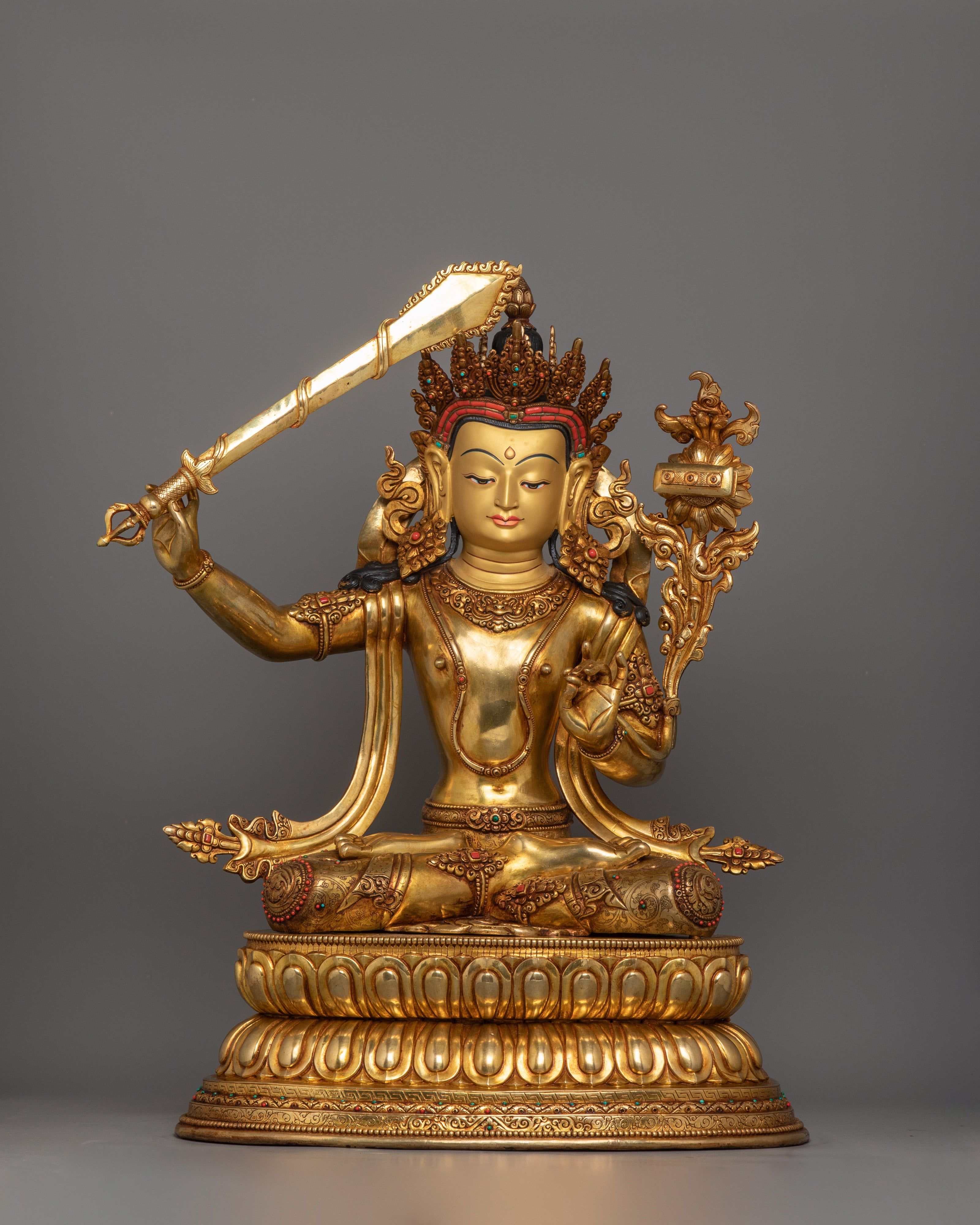 Manjushri on Royal Throne Statue | Bodhisattva Who Represents Supreme Wisdom