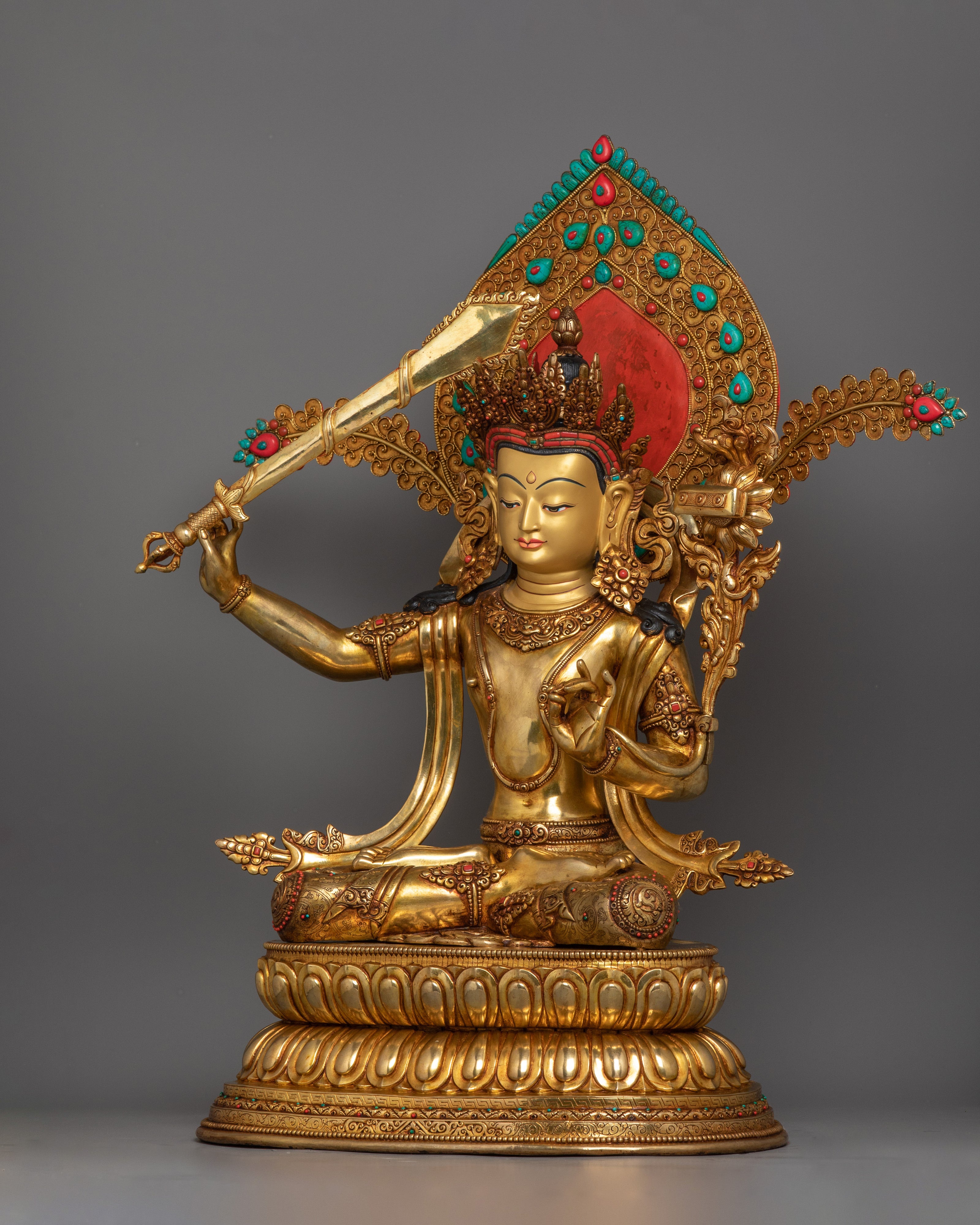 Manjushri on Royal Throne Statue | Bodhisattva Who Represents Supreme Wisdom