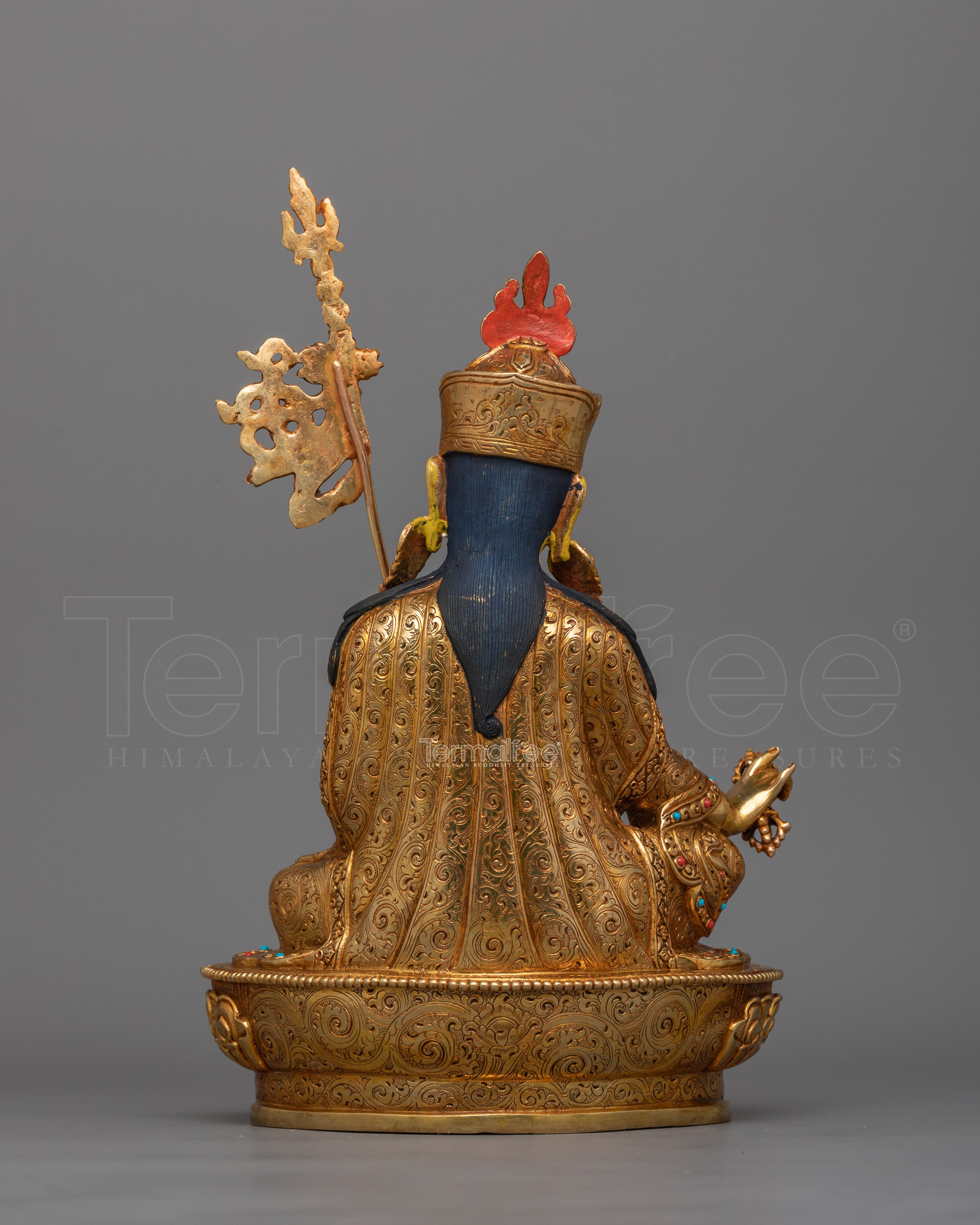 24K Gold-Gilded Guru Rinpoche Tantric Master Figurine | Founder of Tibetan Buddhsim