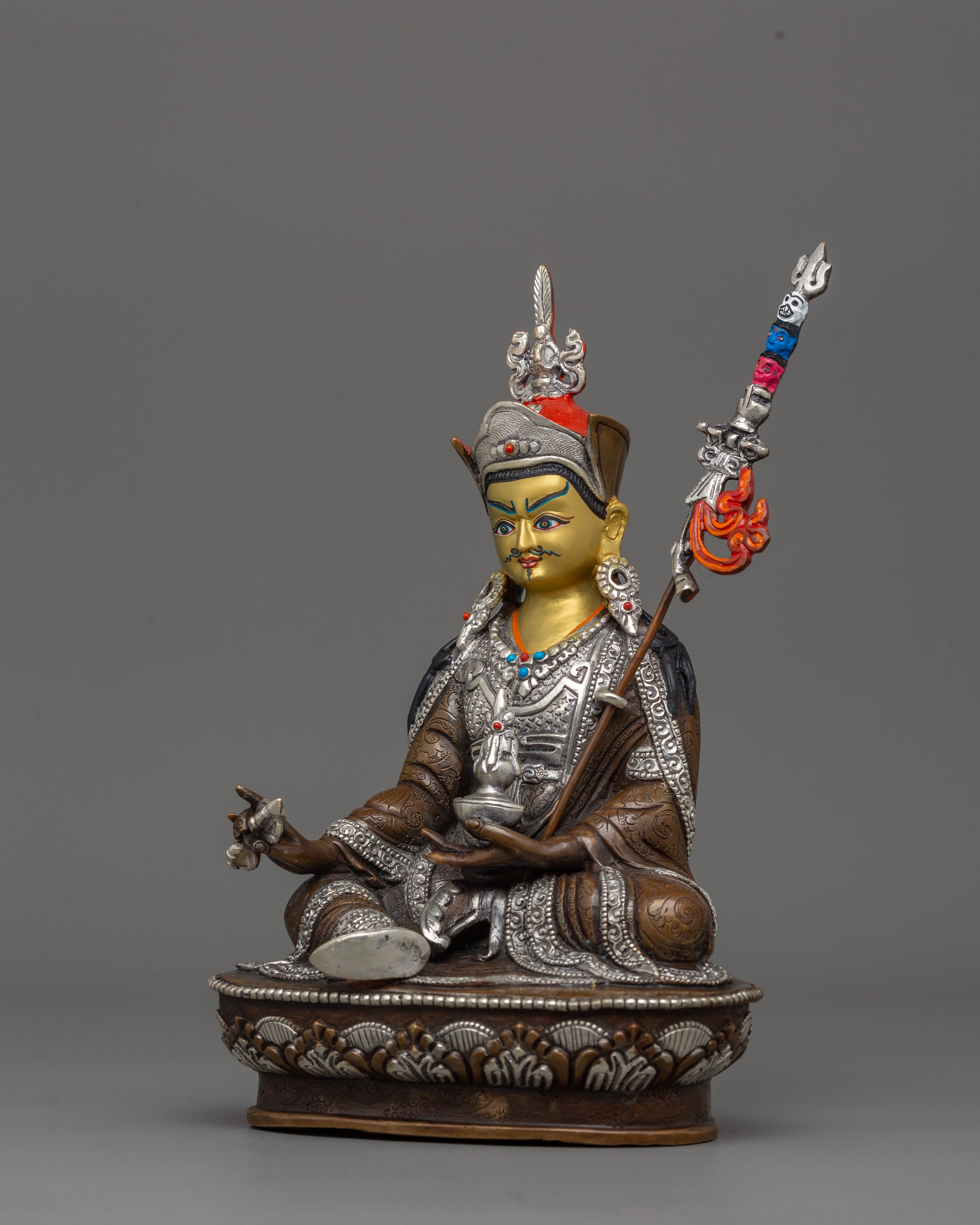 Silver-Plated Guru Rinpoche Statue | Lotus Born Buddha