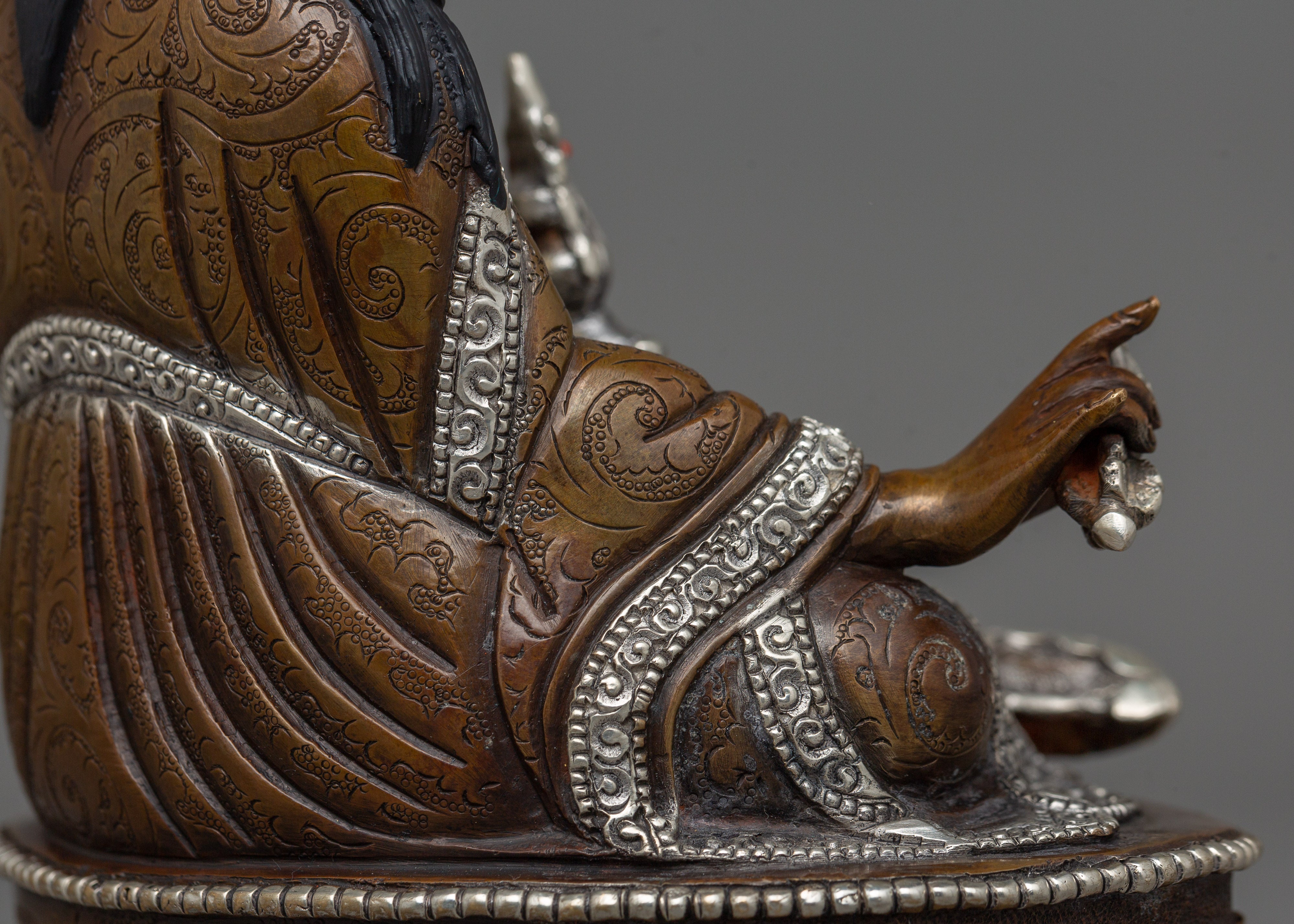 Silver-Plated Guru Rinpoche Statue | Lotus Born Buddha