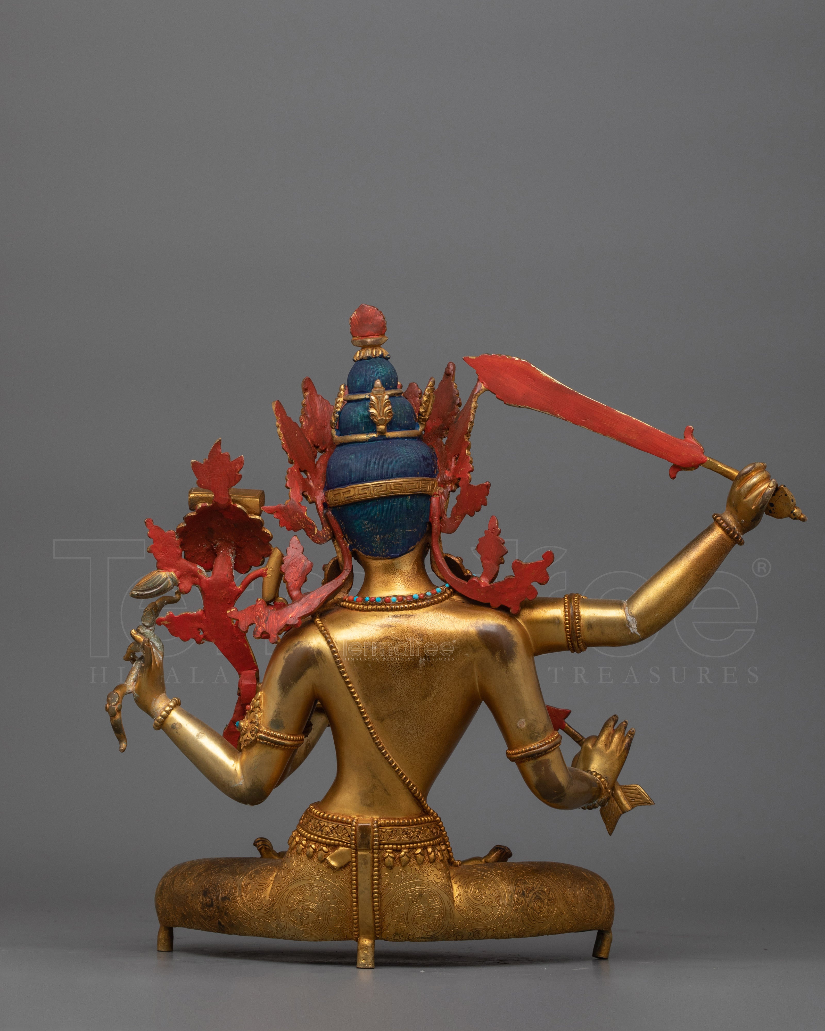 Simhanada Red Manjushri Sculpture | 24K Gold-Gilded Statue