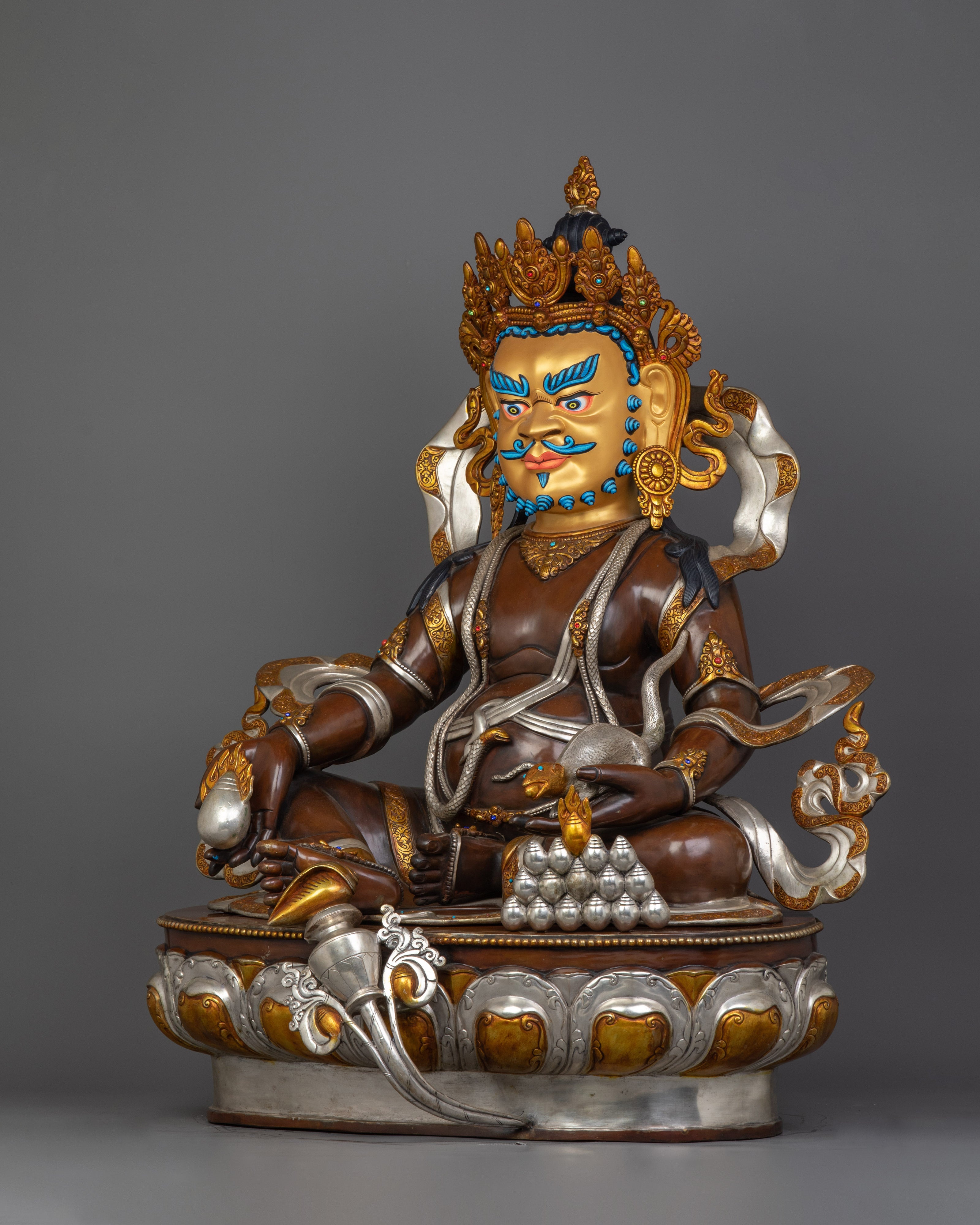 Wealth Deity Zambhala Sculpture | Oxidized Copper and Silver-Plated Finish