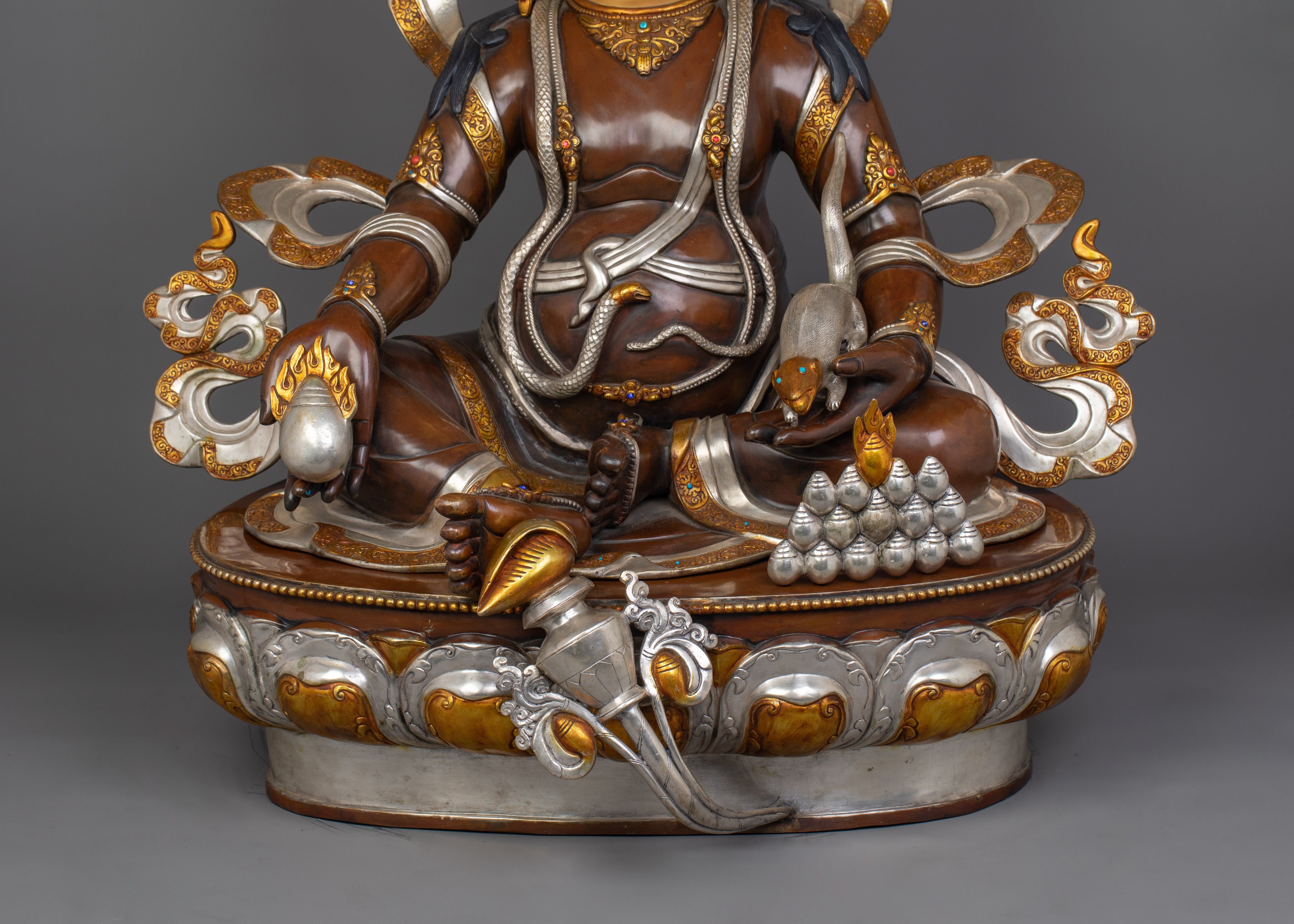 Wealth Deity Zambhala Sculpture | Oxidized Copper and Silver-Plated Finish