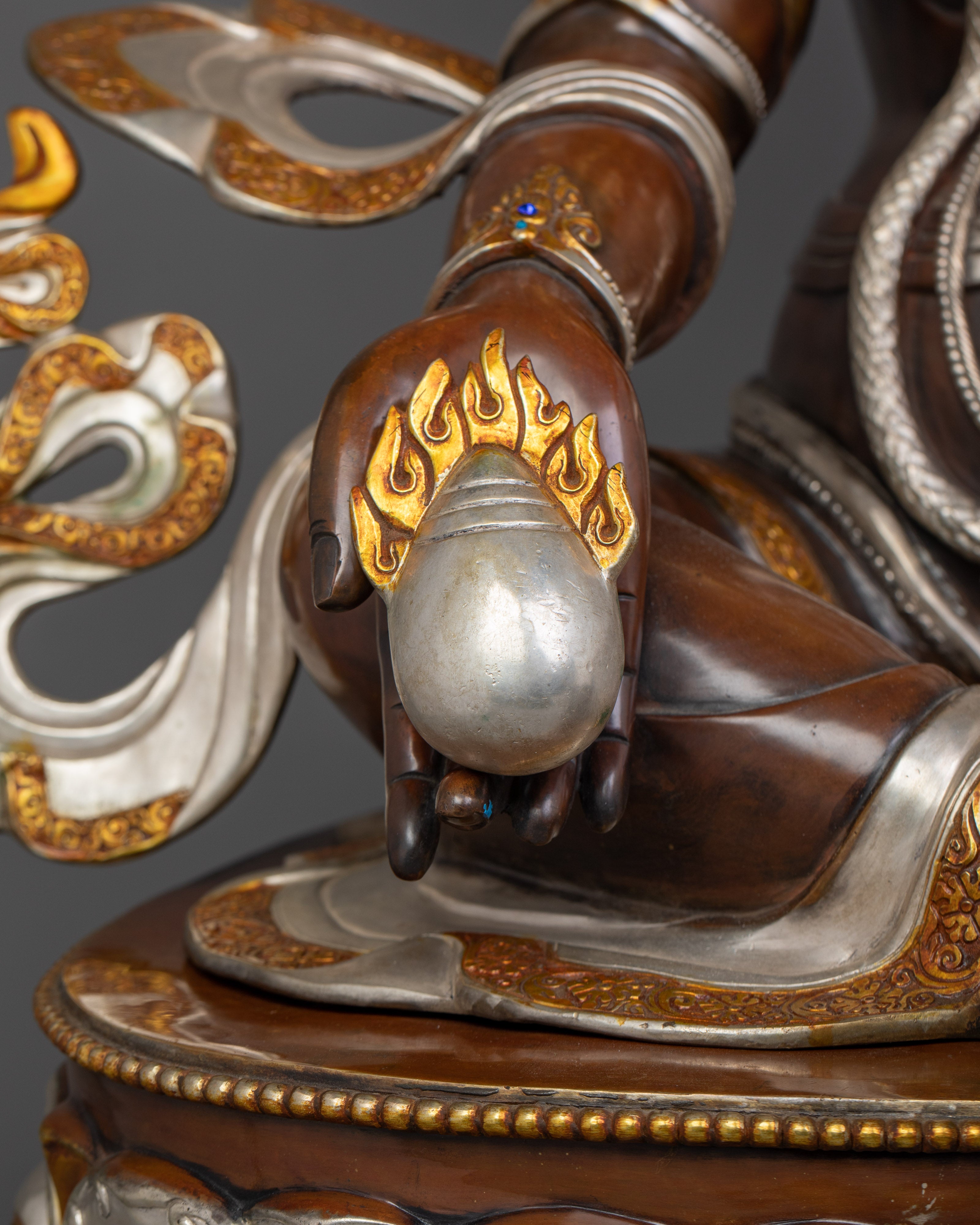 Wealth Deity Zambhala Sculpture | Oxidized Copper and Silver-Plated Finish