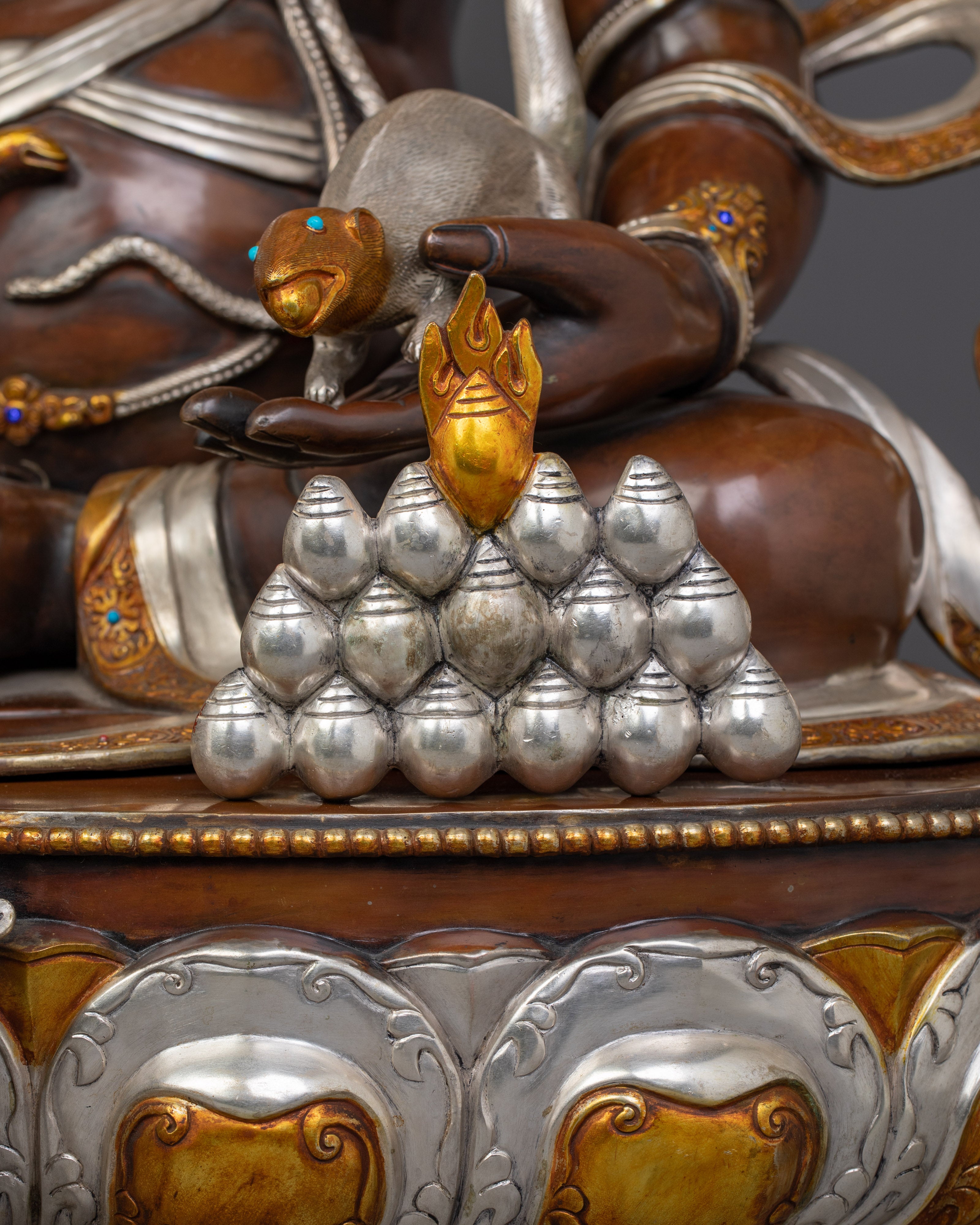 Wealth Deity Zambhala Sculpture | Oxidized Copper and Silver-Plated Finish