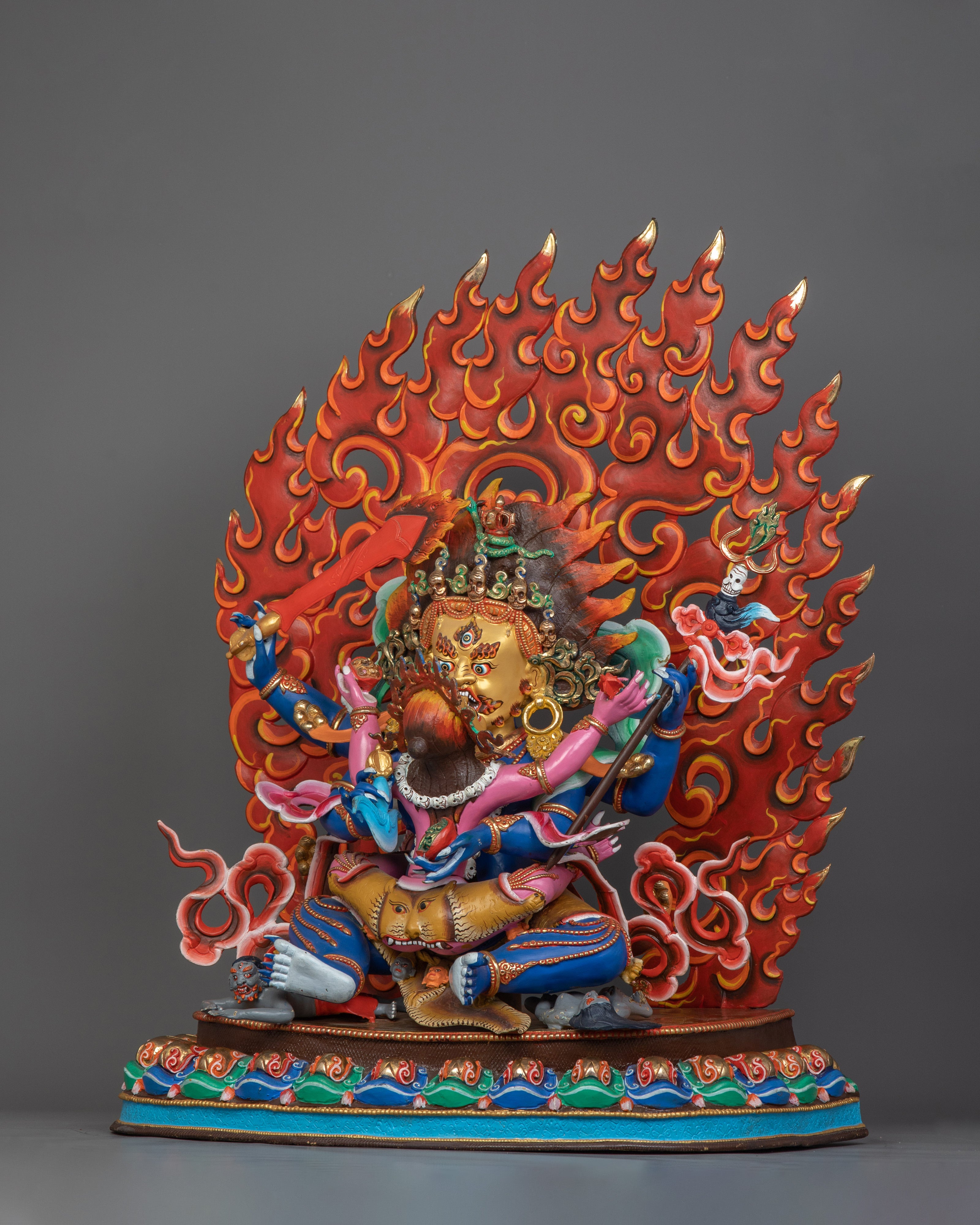 Four-Armed Mahakala Statue for Shrine | 24K Gold-Gilded Protector Deity