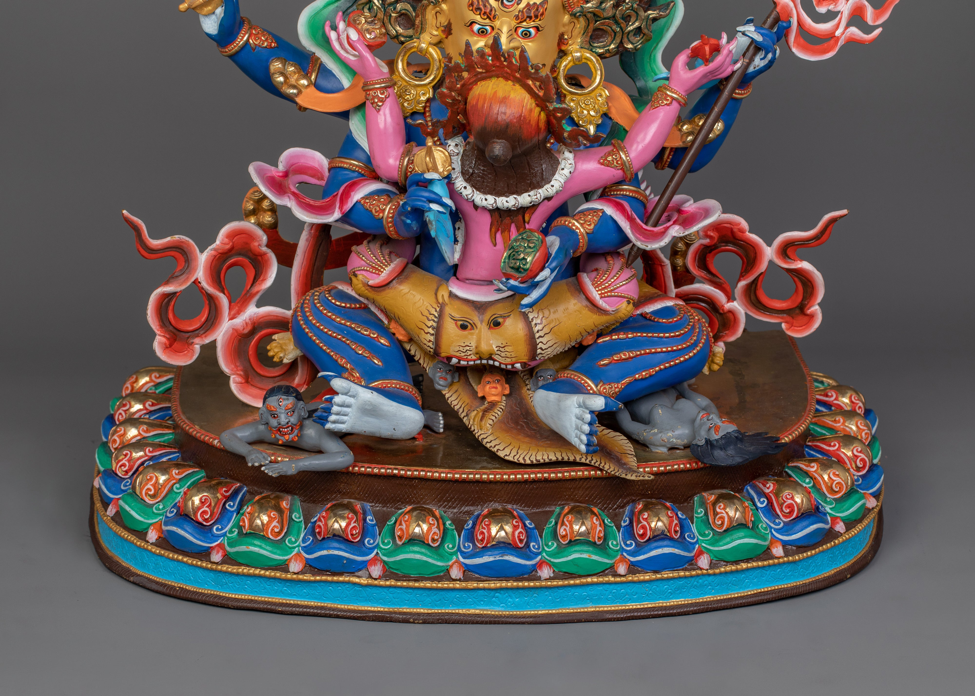 Four-Armed Mahakala Statue for Shrine | 24K Gold-Gilded Protector Deity