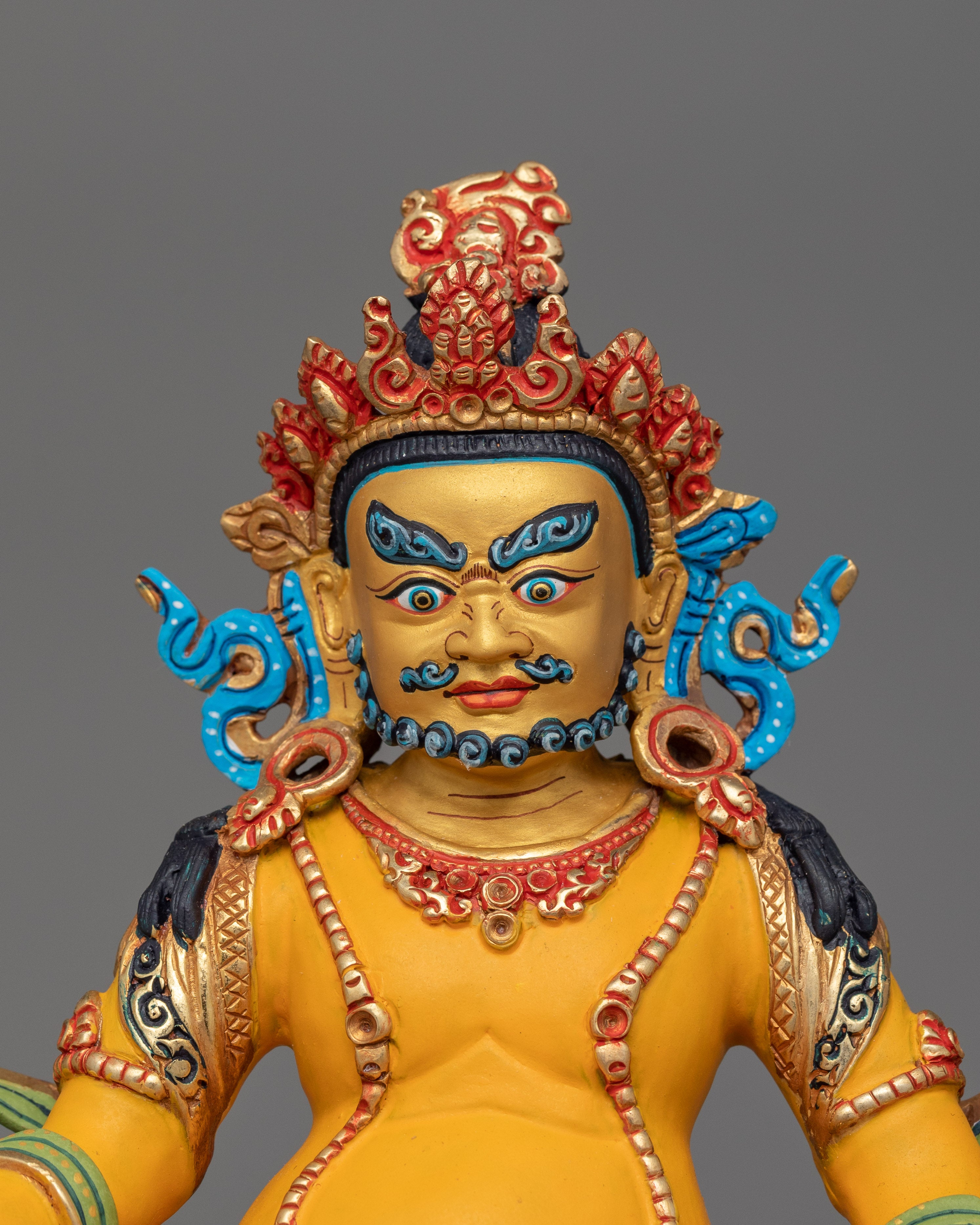 Buddhist Statue of Yellow Dzambhala for Altar | 24k Gold Gilded Artwork