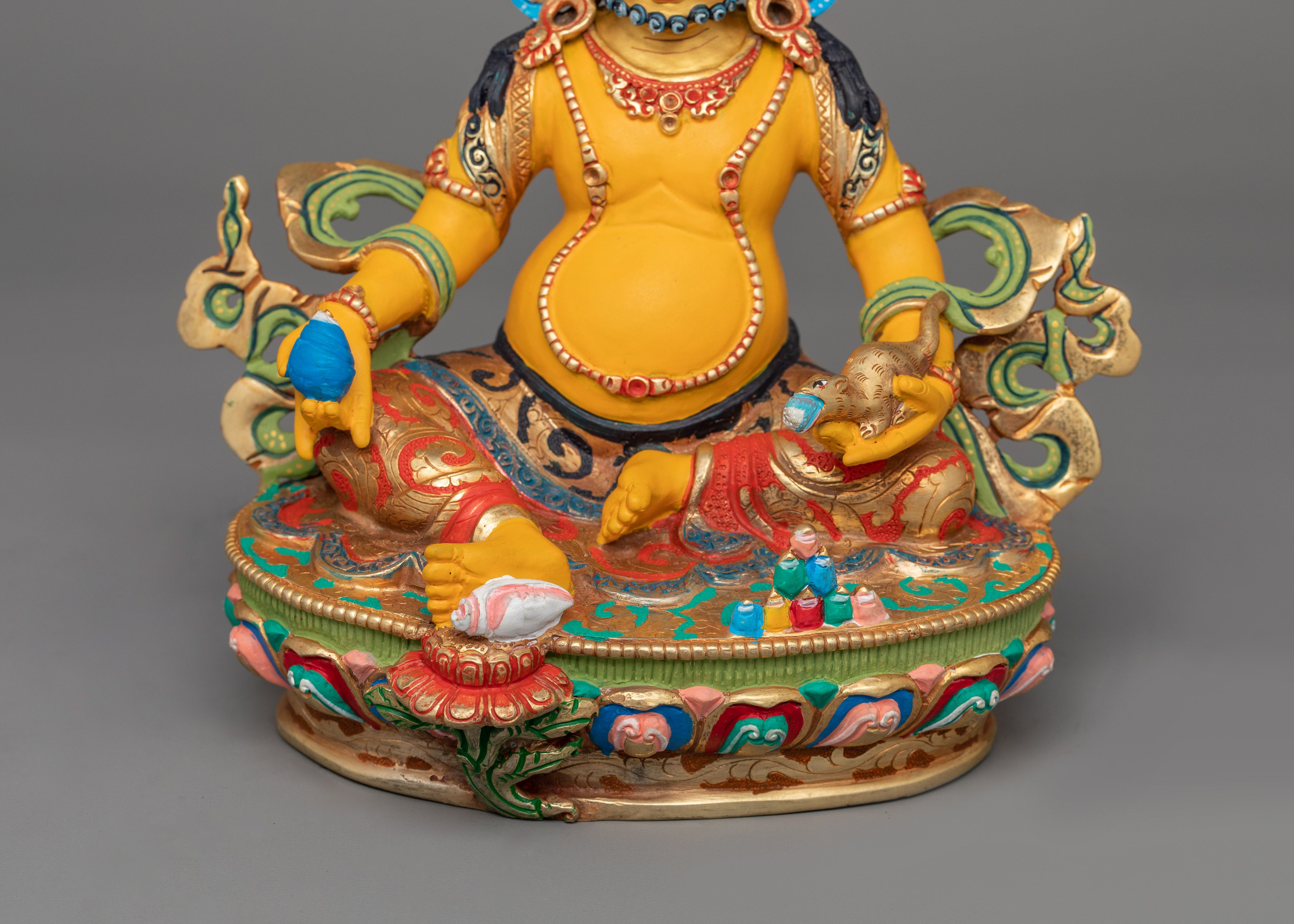 Buddhist Statue of Yellow Dzambhala for Altar | 24k Gold Gilded Artwork