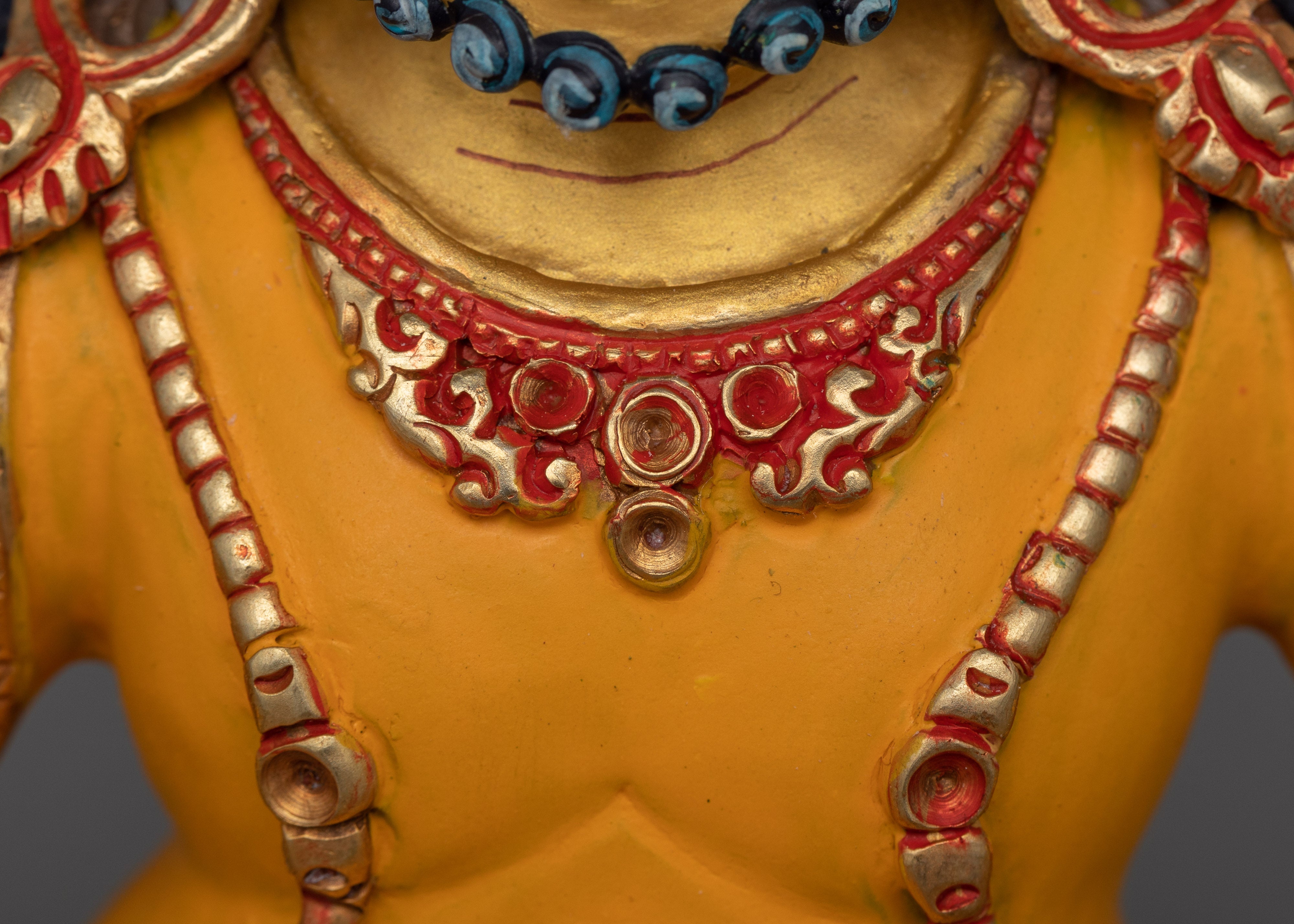 Buddhist Statue of Yellow Dzambhala for Altar | 24k Gold Gilded Artwork