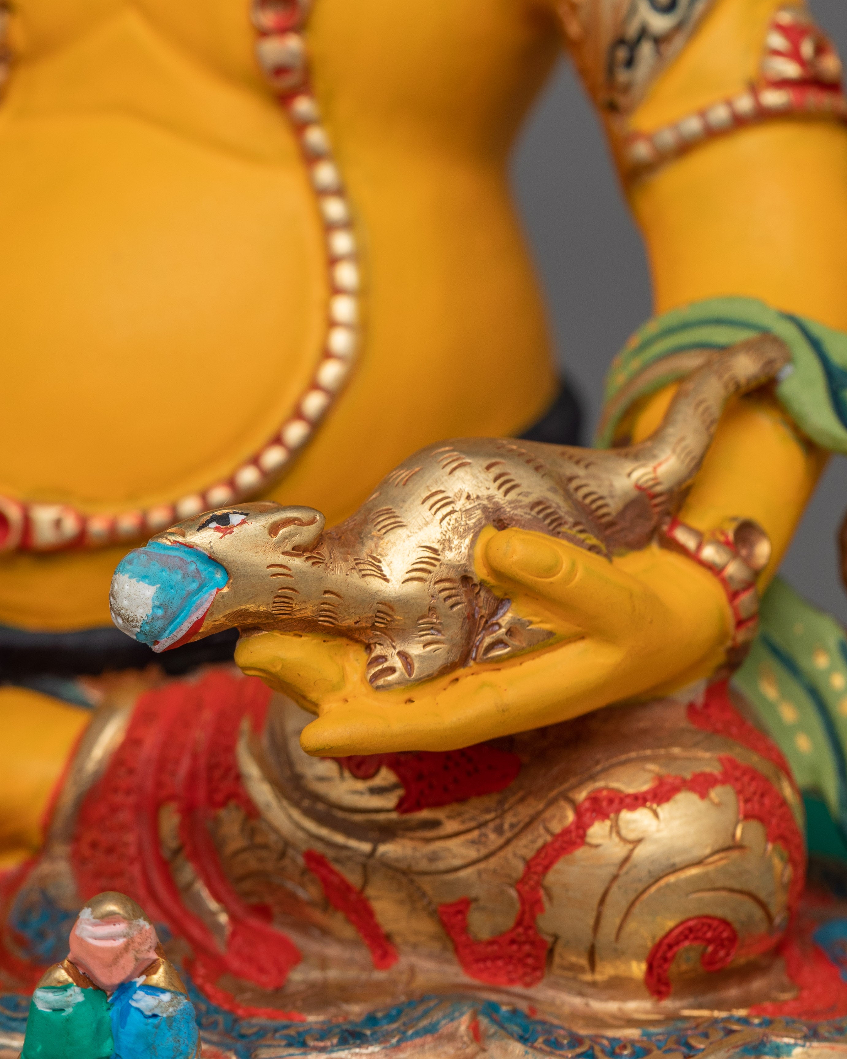 Buddhist Statue of Yellow Dzambhala for Altar | 24k Gold Gilded Artwork