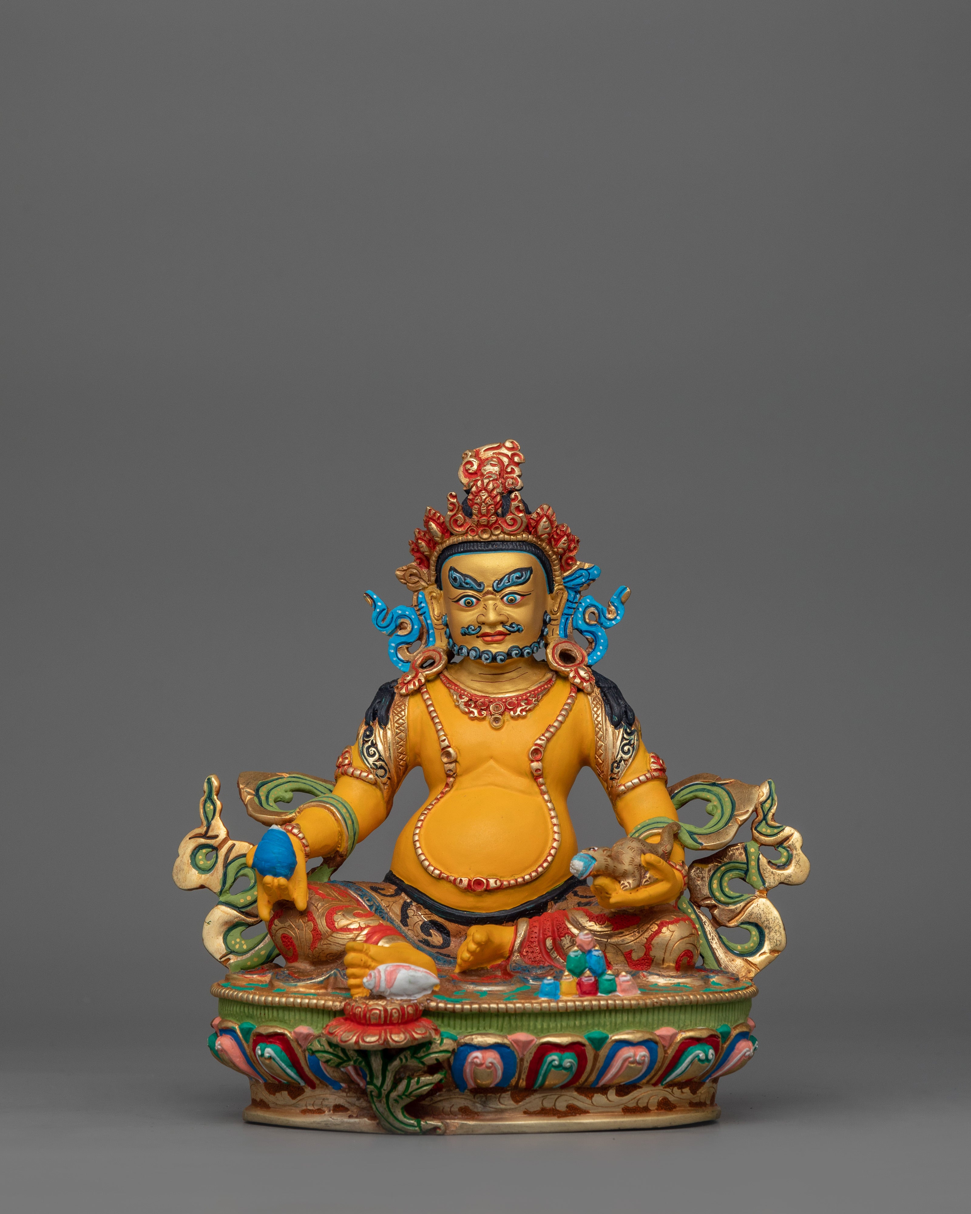 Buddhist Statue of Yellow Dzambhala for Altar | 24k Gold Gilded Artwork