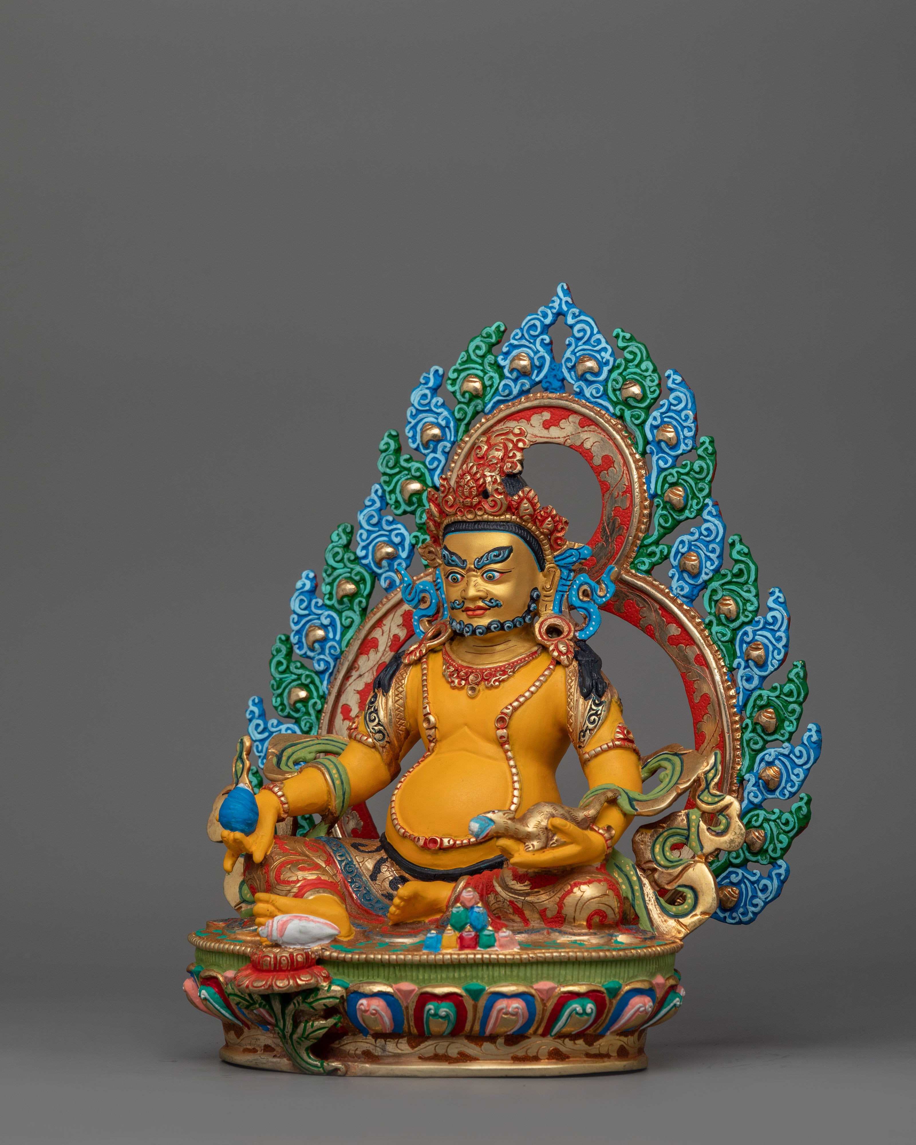 Buddhist Statue of Yellow Dzambhala for Altar | 24k Gold Gilded Artwork