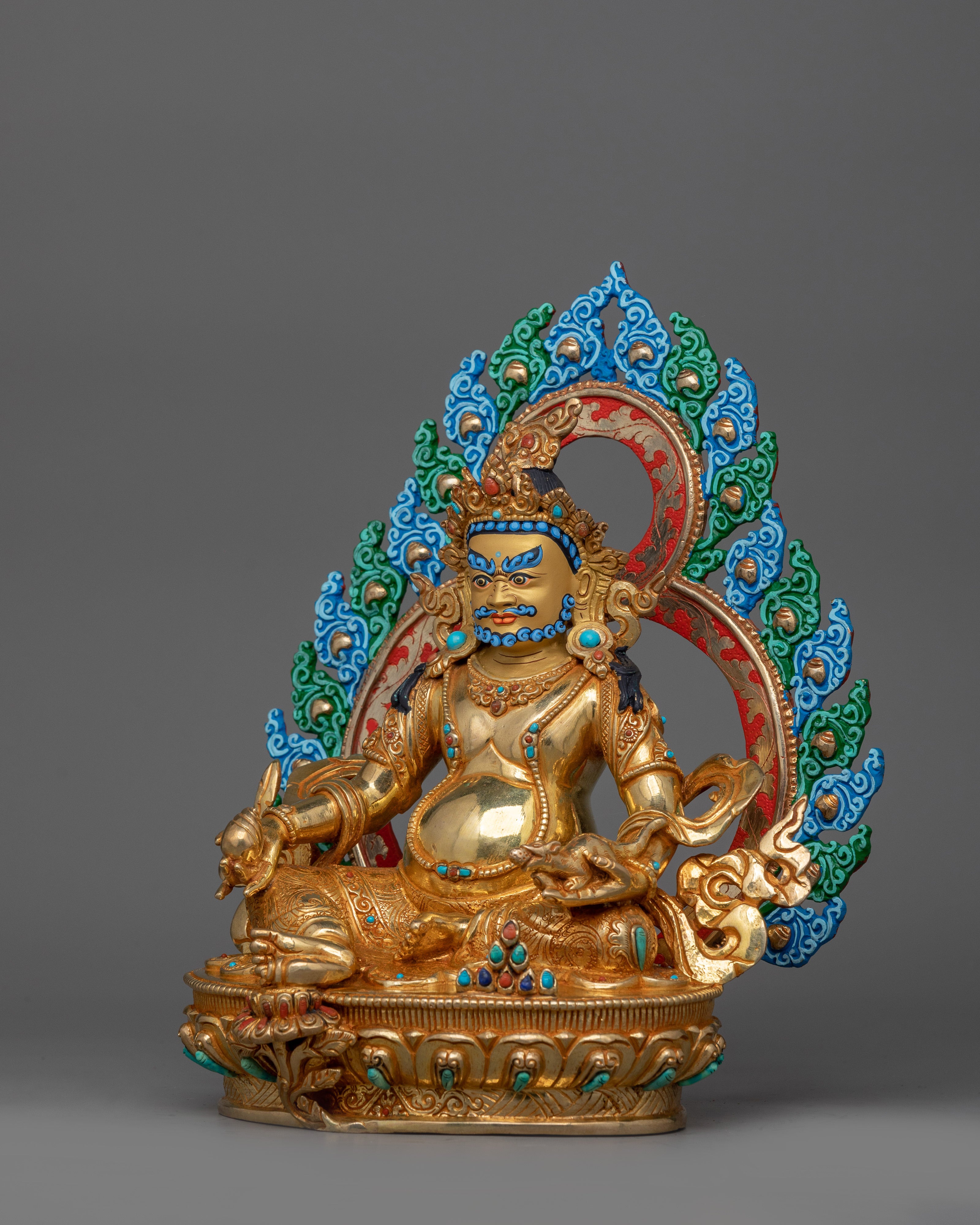 Sacred Dzambhala Statue Holding a Mongoose | Sculpture for Wealth and Spiritual Abundance