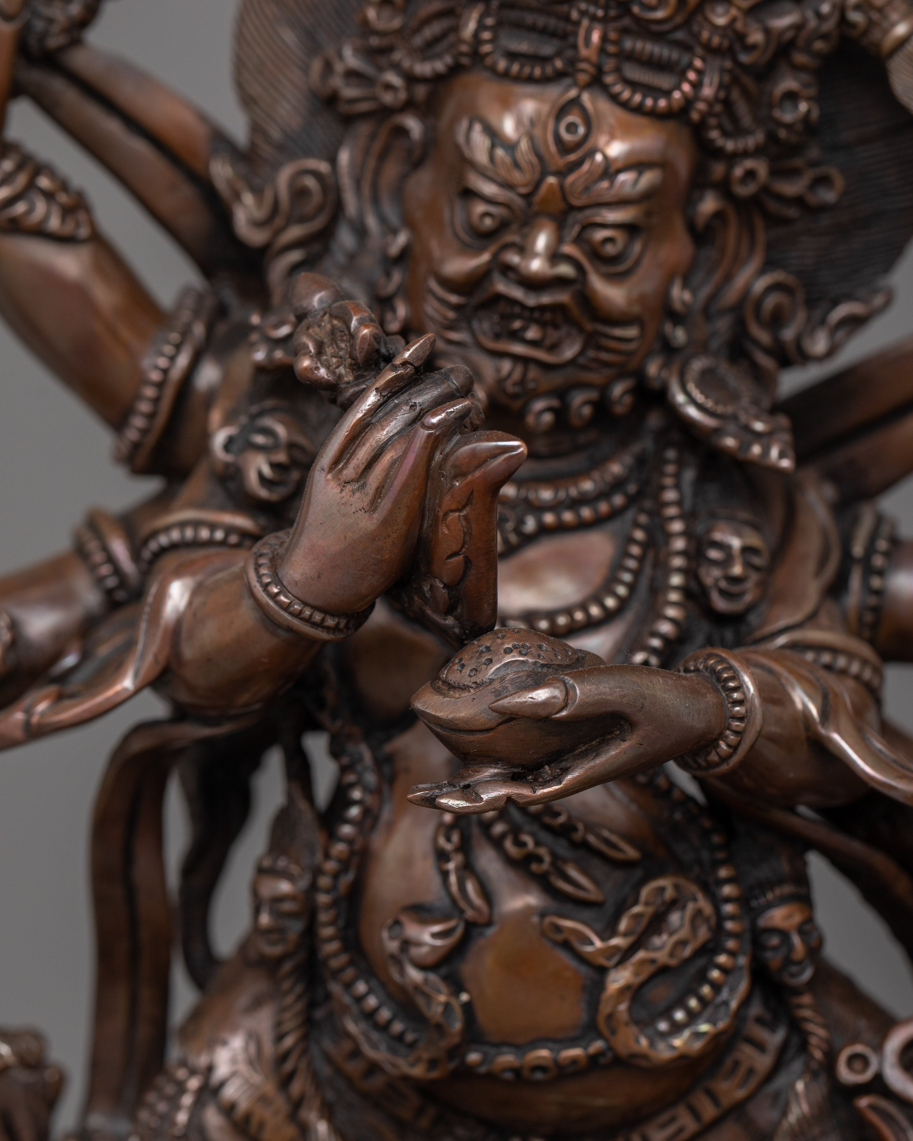 Oxidized Six-Armed Mahakala Himalayan Statue | The Fierce Guardian for Spiritual Protection