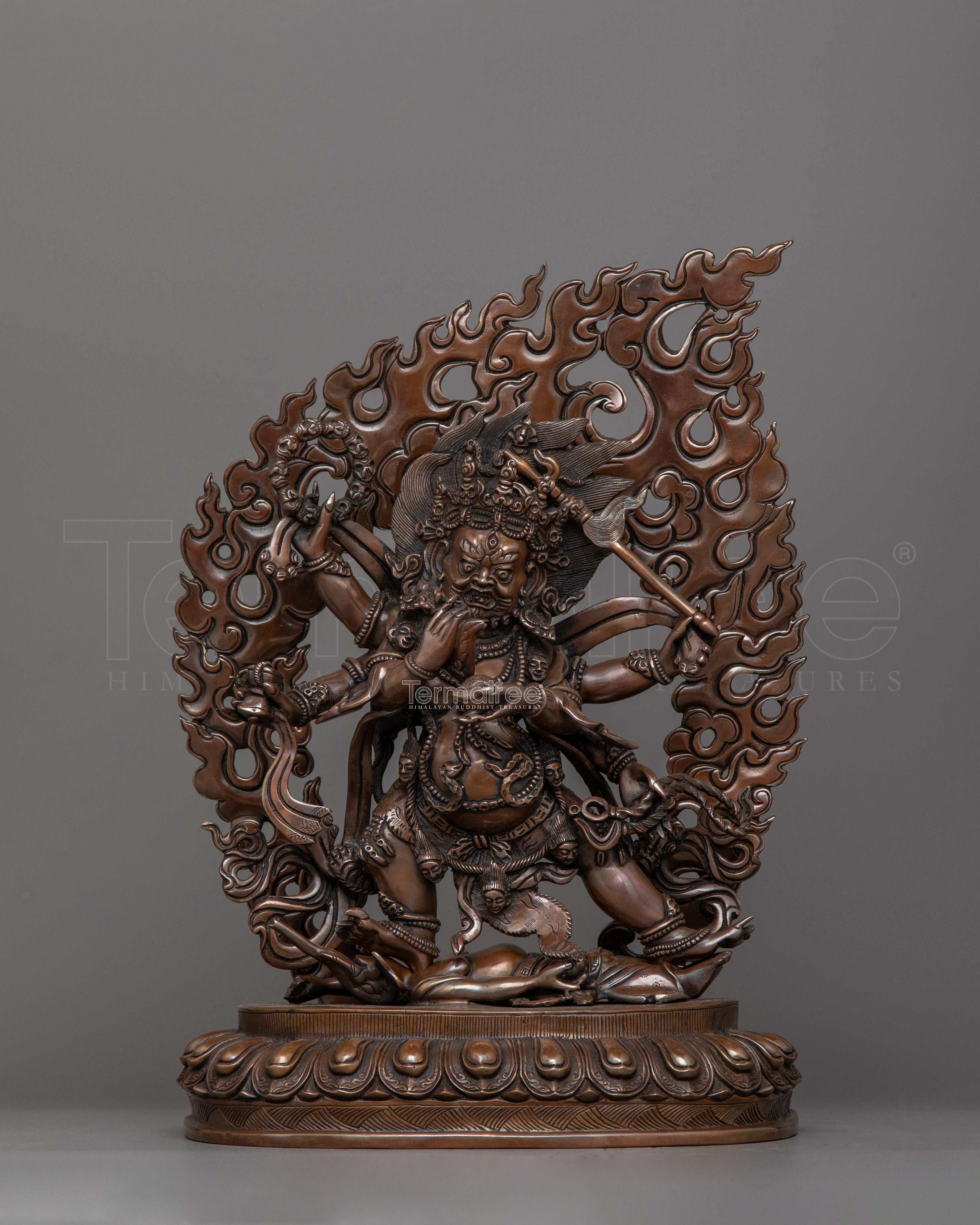 Oxidized Six-Armed Mahakala Himalayan Statue | The Fierce Guardian for Spiritual Protection