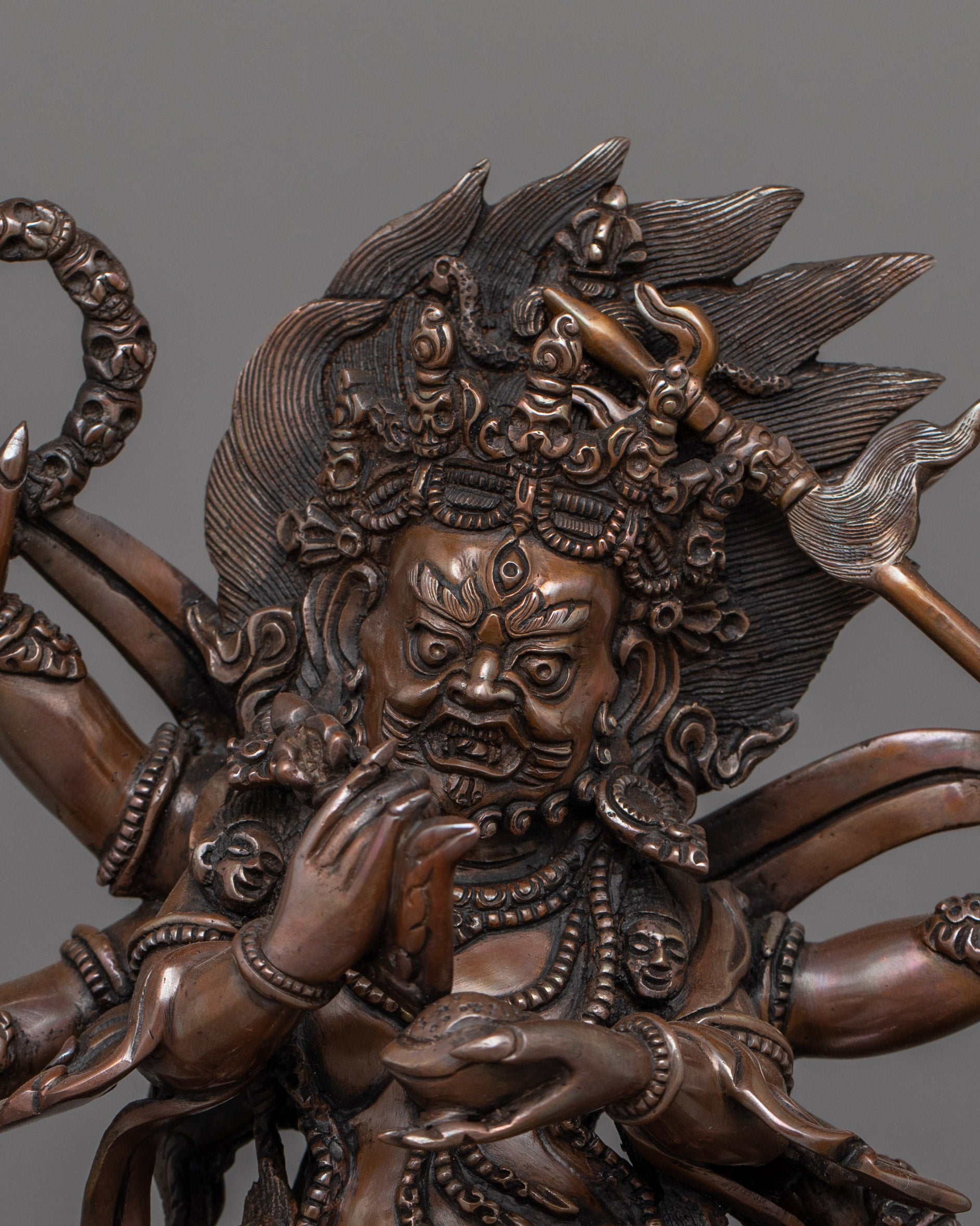 Oxidized Six-Armed Mahakala Himalayan Statue | The Fierce Guardian for Spiritual Protection